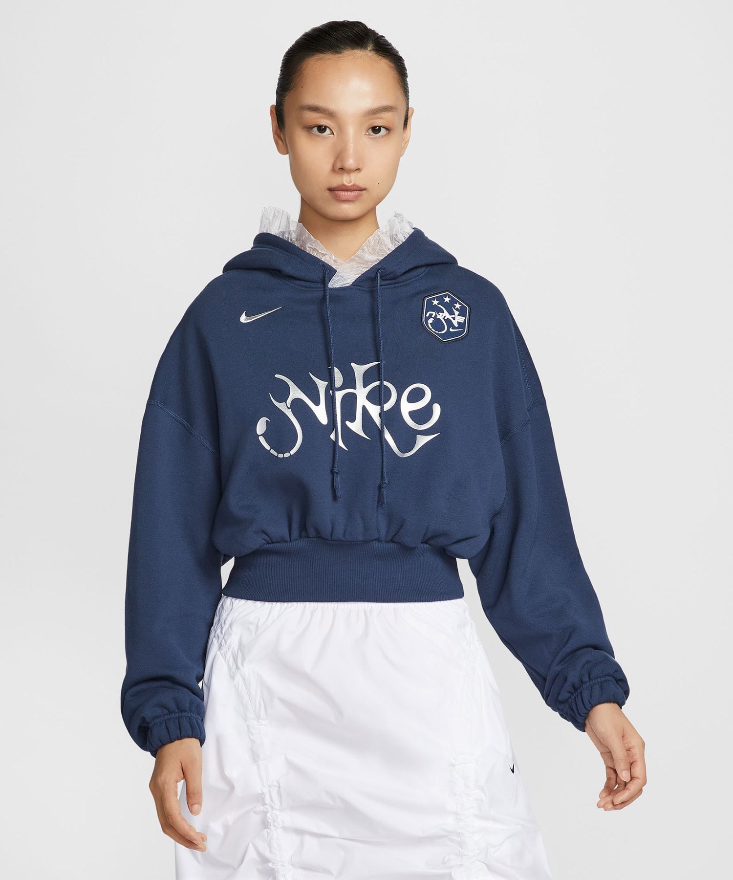 NIKE AS W NSW OS FLC CROP PO HDY GC MIDNIGHT NAVYの画像