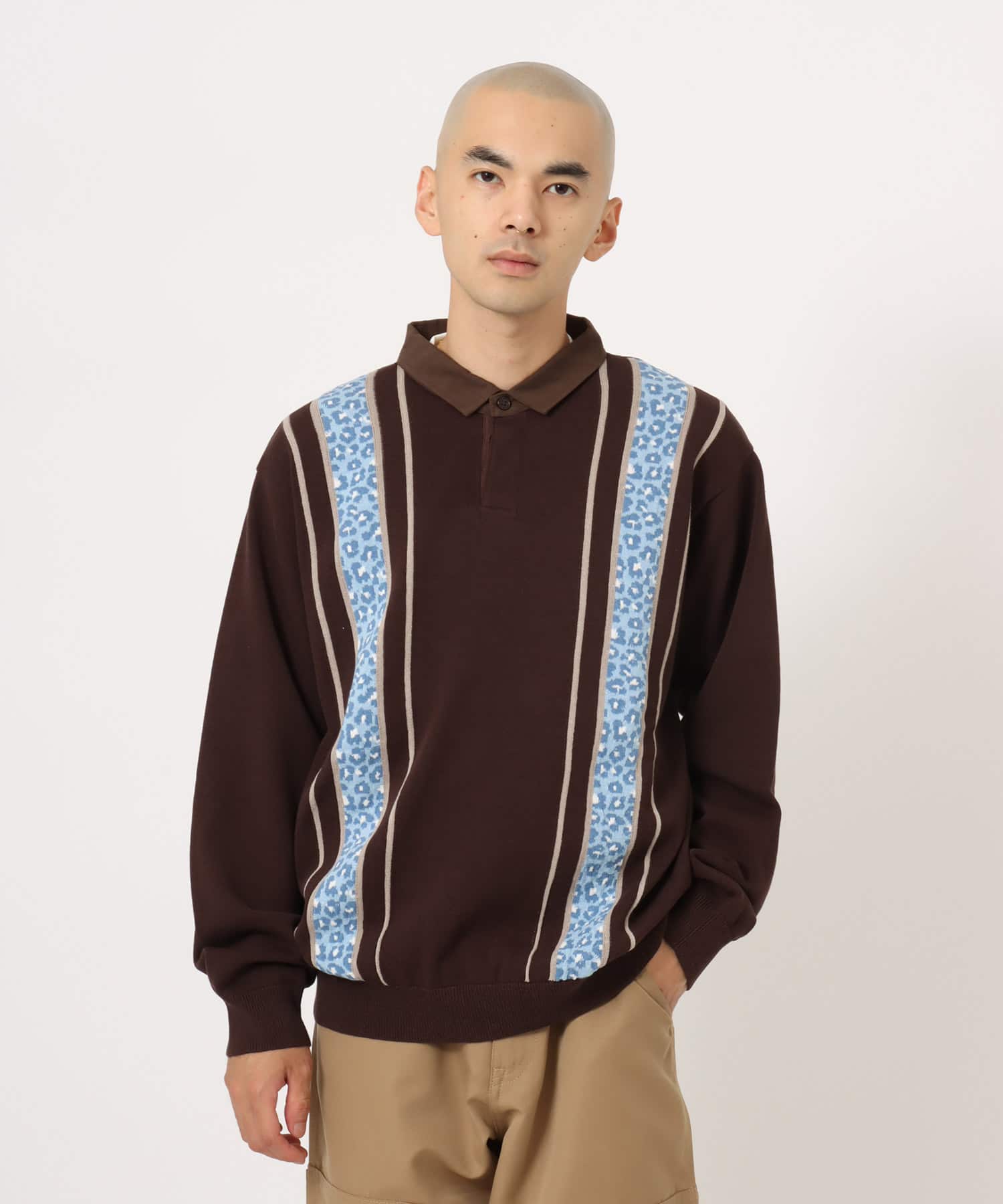 atmos Knit LS Rugby Shirt BROWNの画像