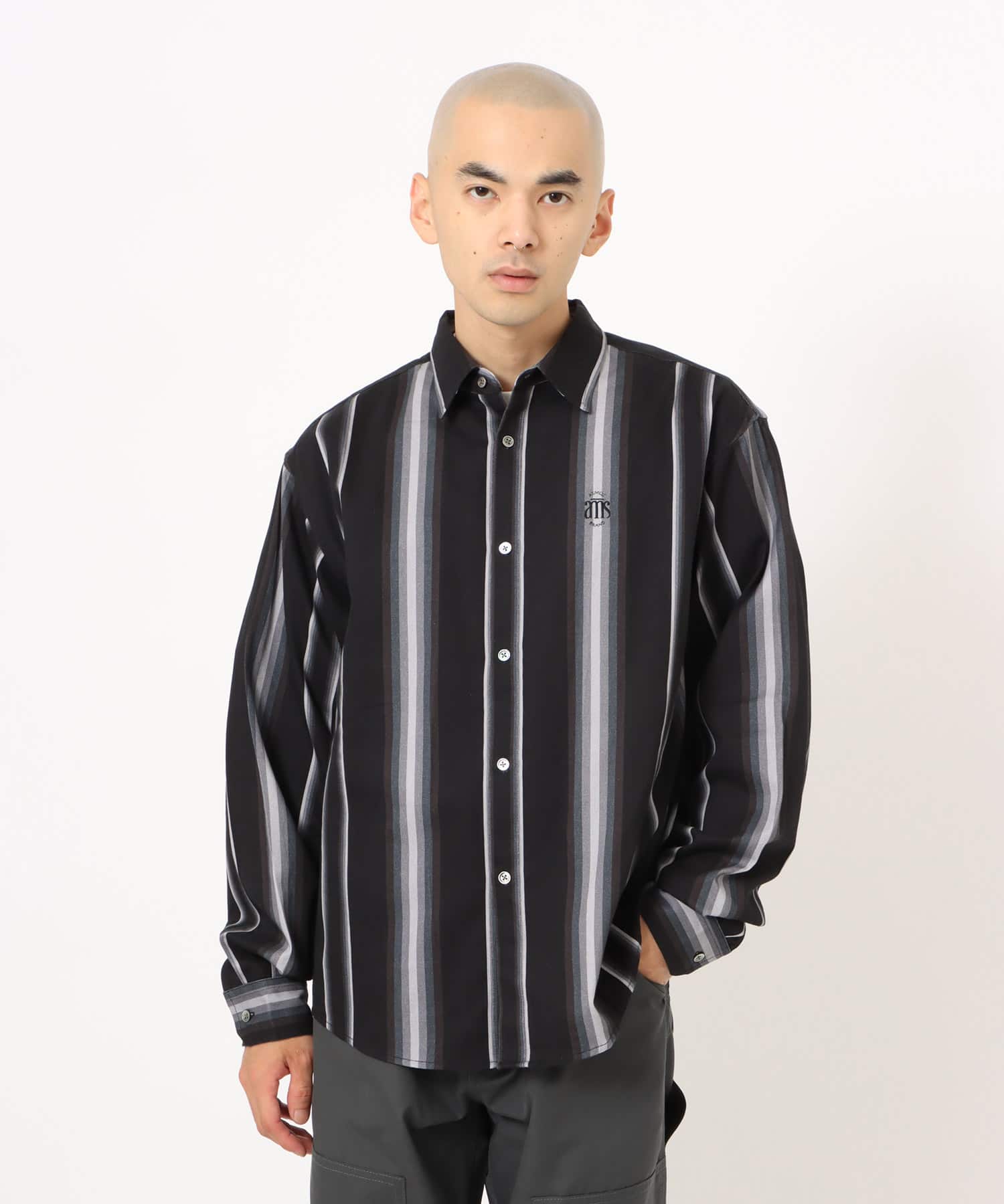 atmos Flannel Stripe Shirt BLACKの画像