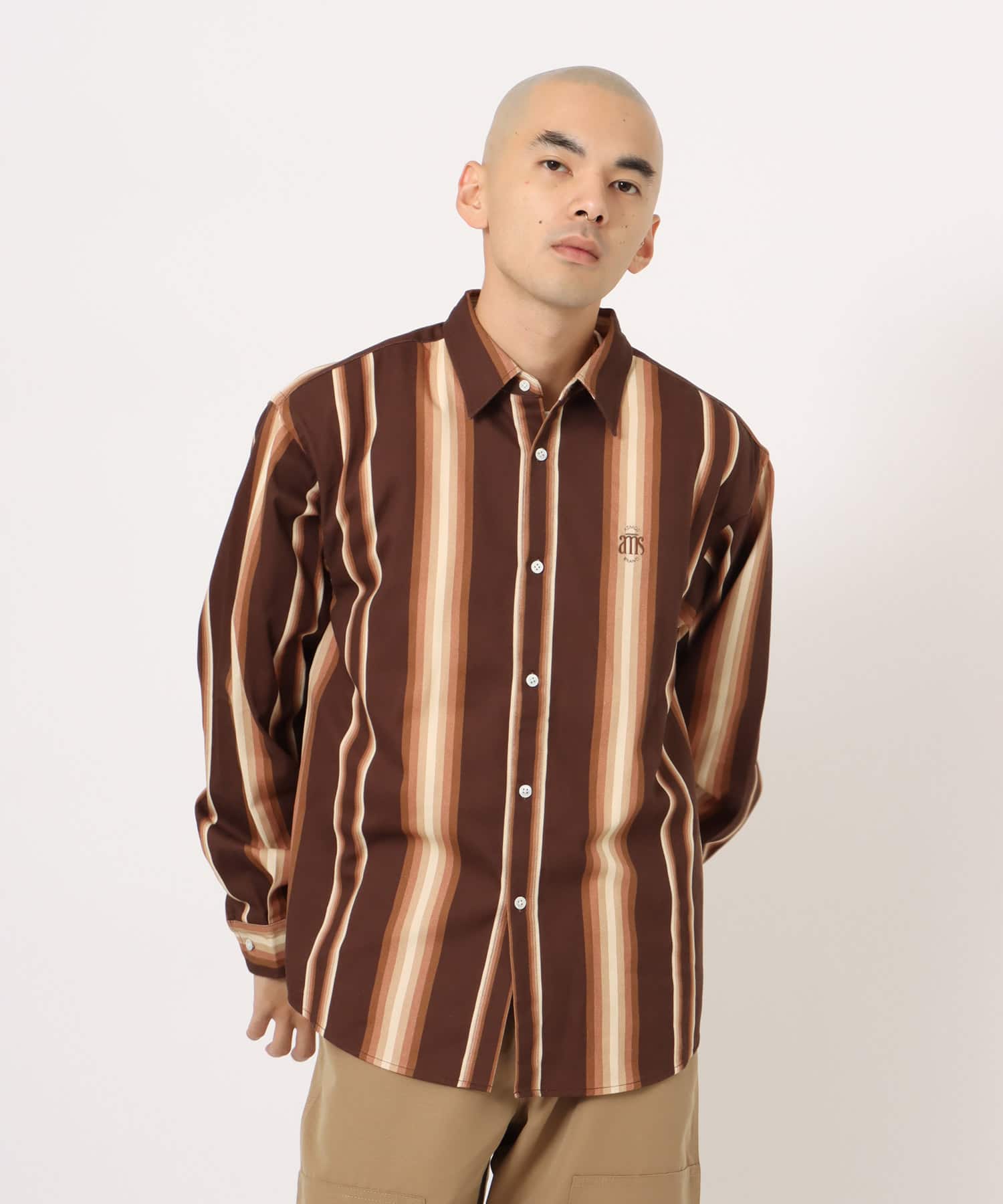 atmos Flannel Stripe Shirt BROWNの画像