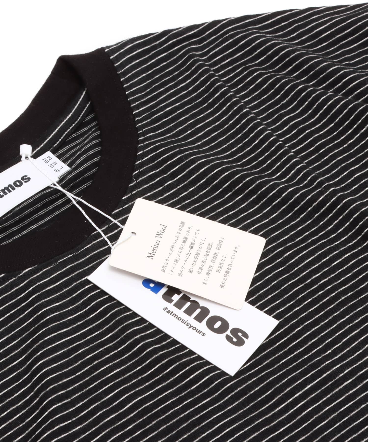 atmos Merino Wool Knit Border T-Shirt BLACKの画像