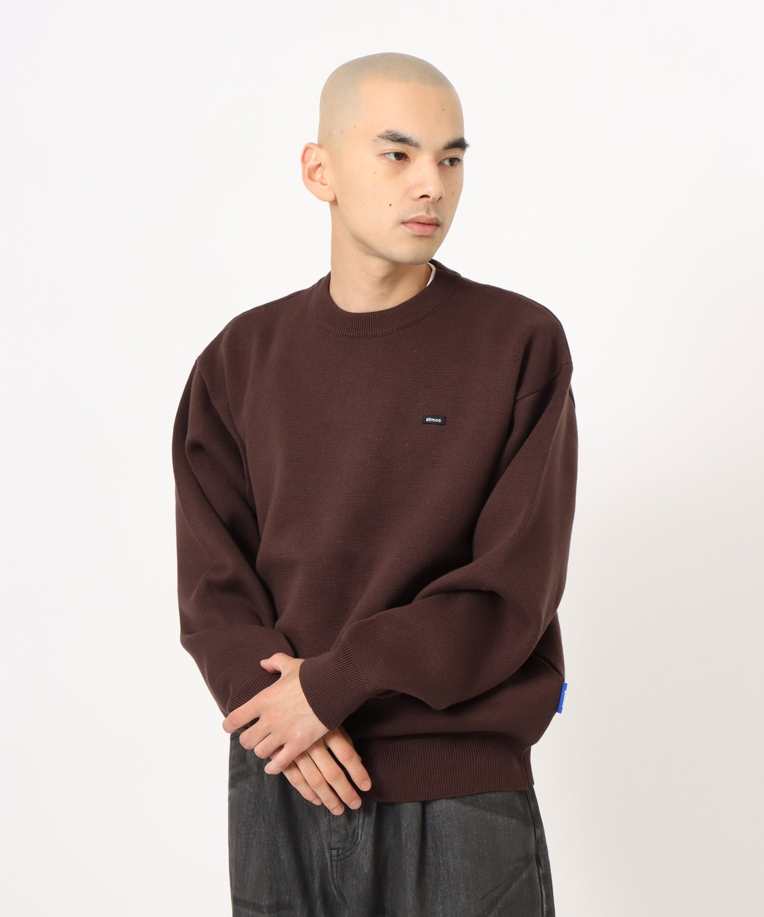 atmos Small Logo Patch  Knit Sweater BROWNの画像