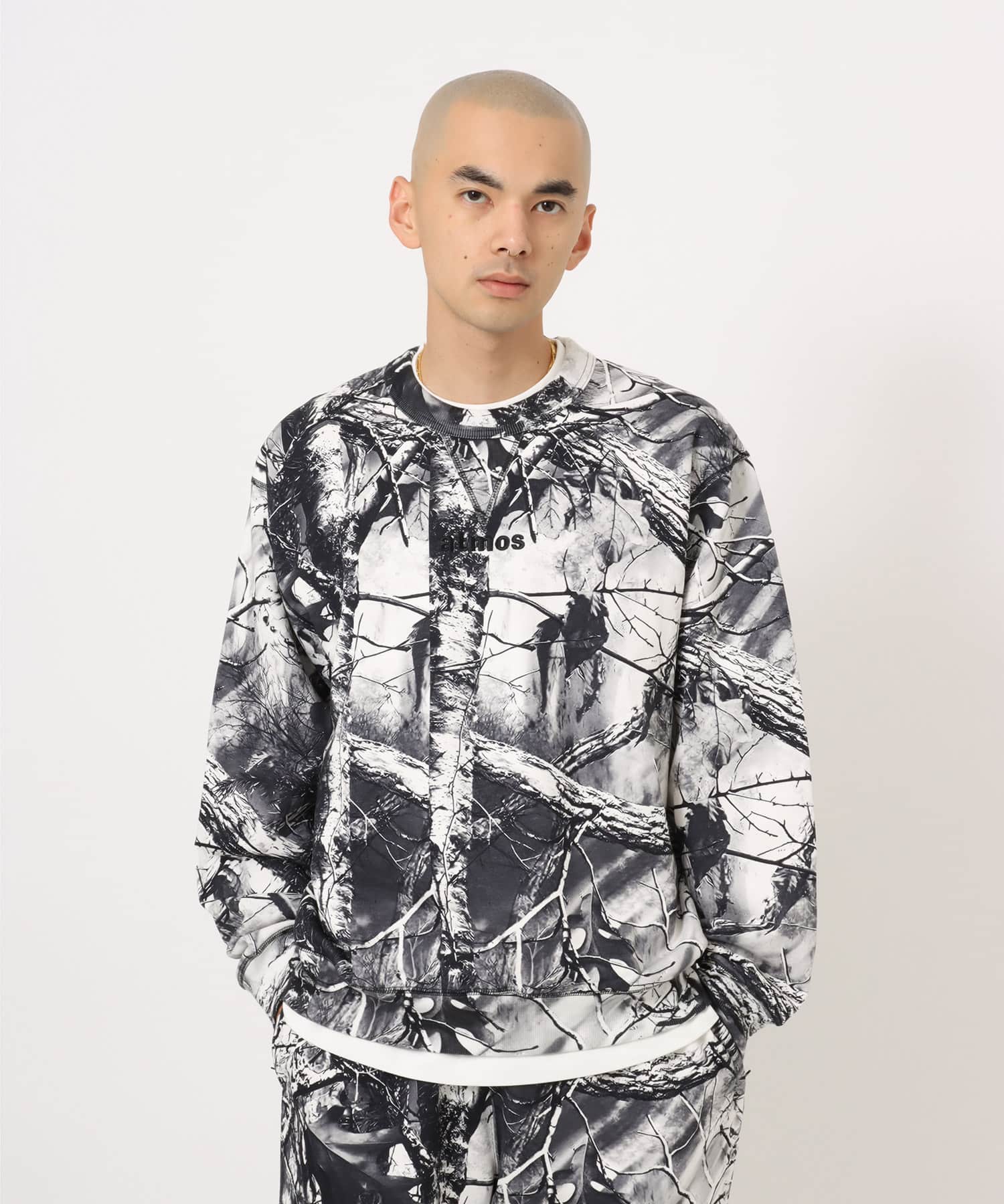 atmos Embroidery Classic Logo Crew Neck Sweatshirt BLACK CAMOUFLAGEの画像