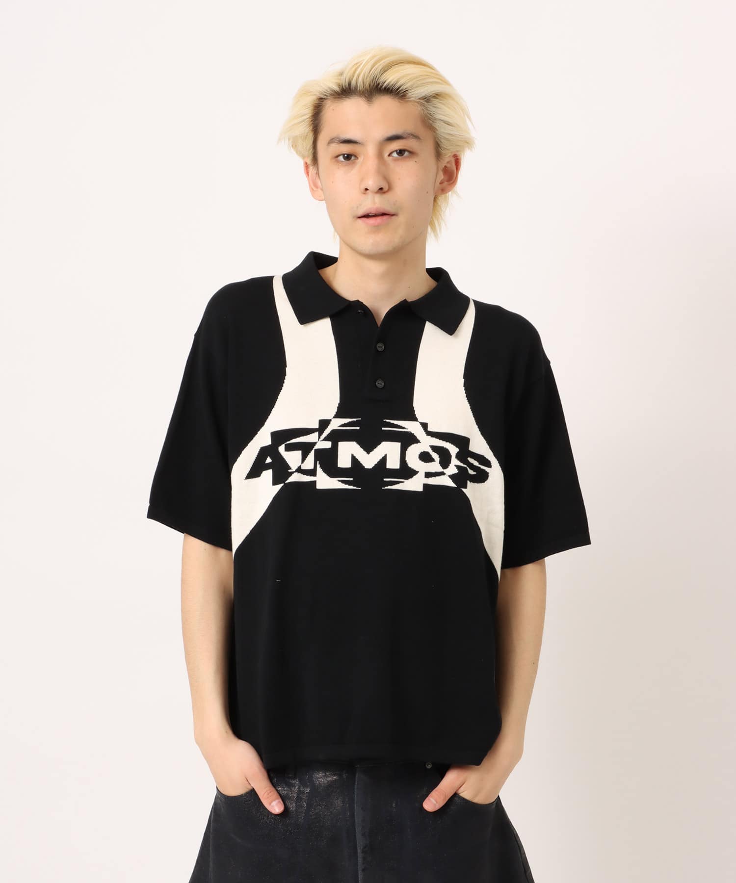 atmos Knit Polo Shirt BLACKの画像
