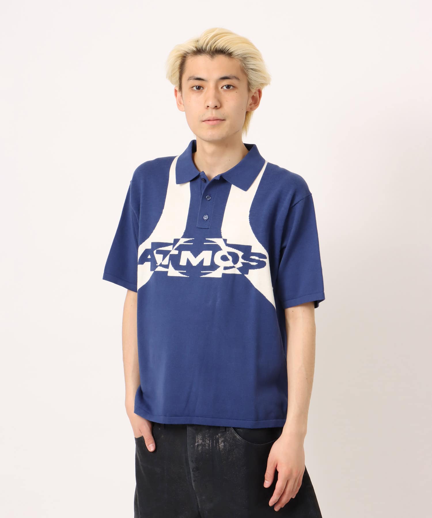 atmos Knit Polo Shirt NAVYの画像