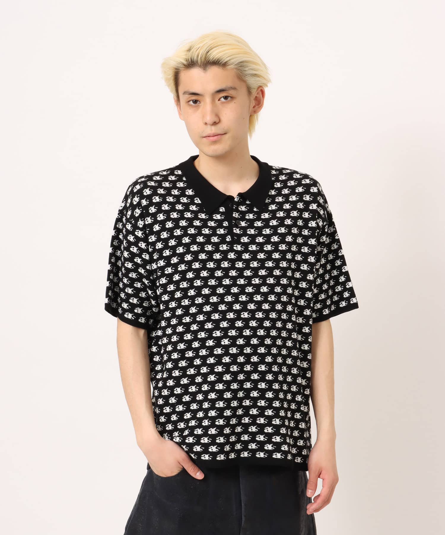 atmos Knit Jacquard Polo BLACKの画像