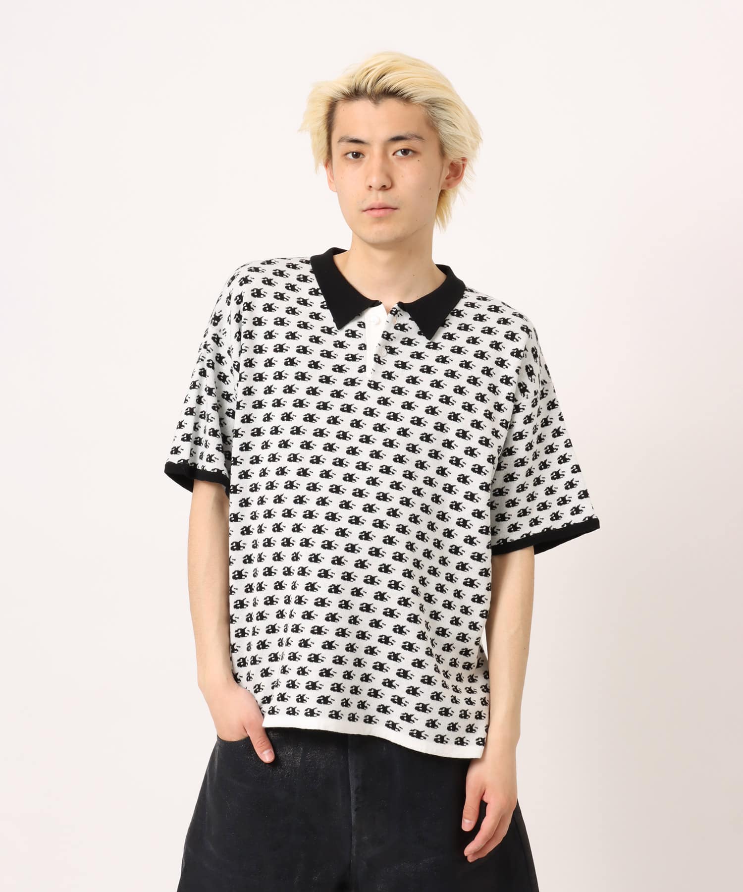 atmos Knit Jacquard Polo WHITEの画像