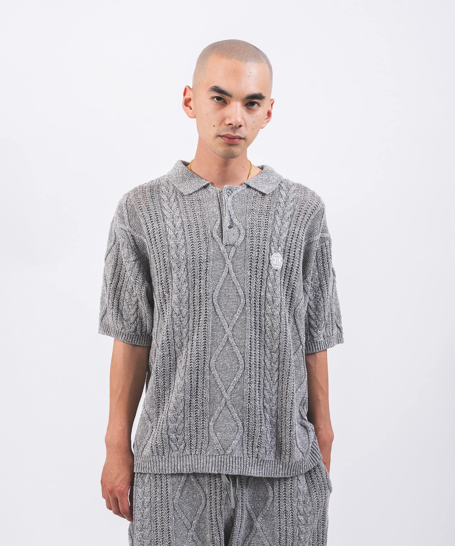 atmos Cable Knit Polo Shirt GRAYの画像