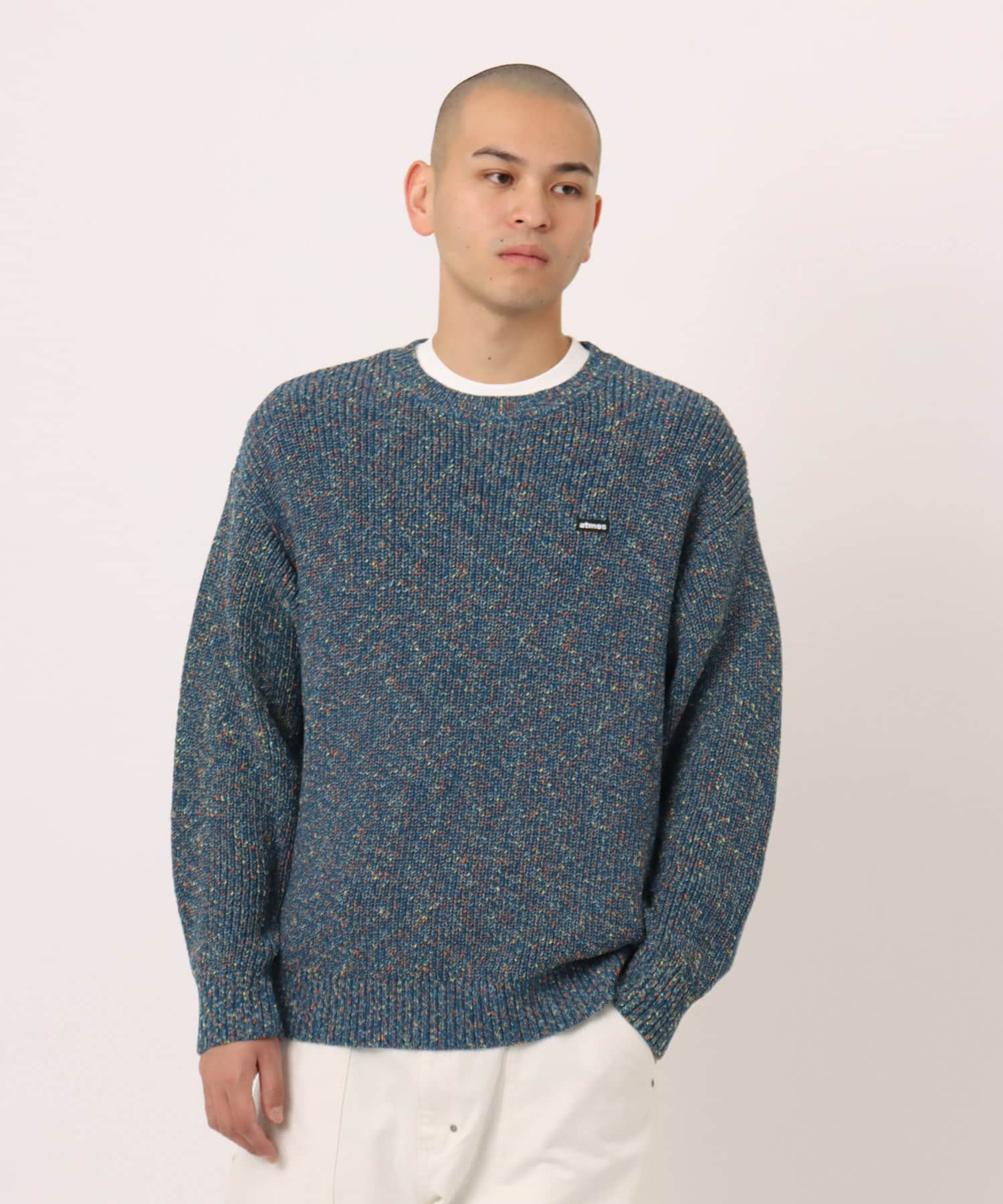 atmos Mixed Napped Yarn Crew Sweater BLUEの画像