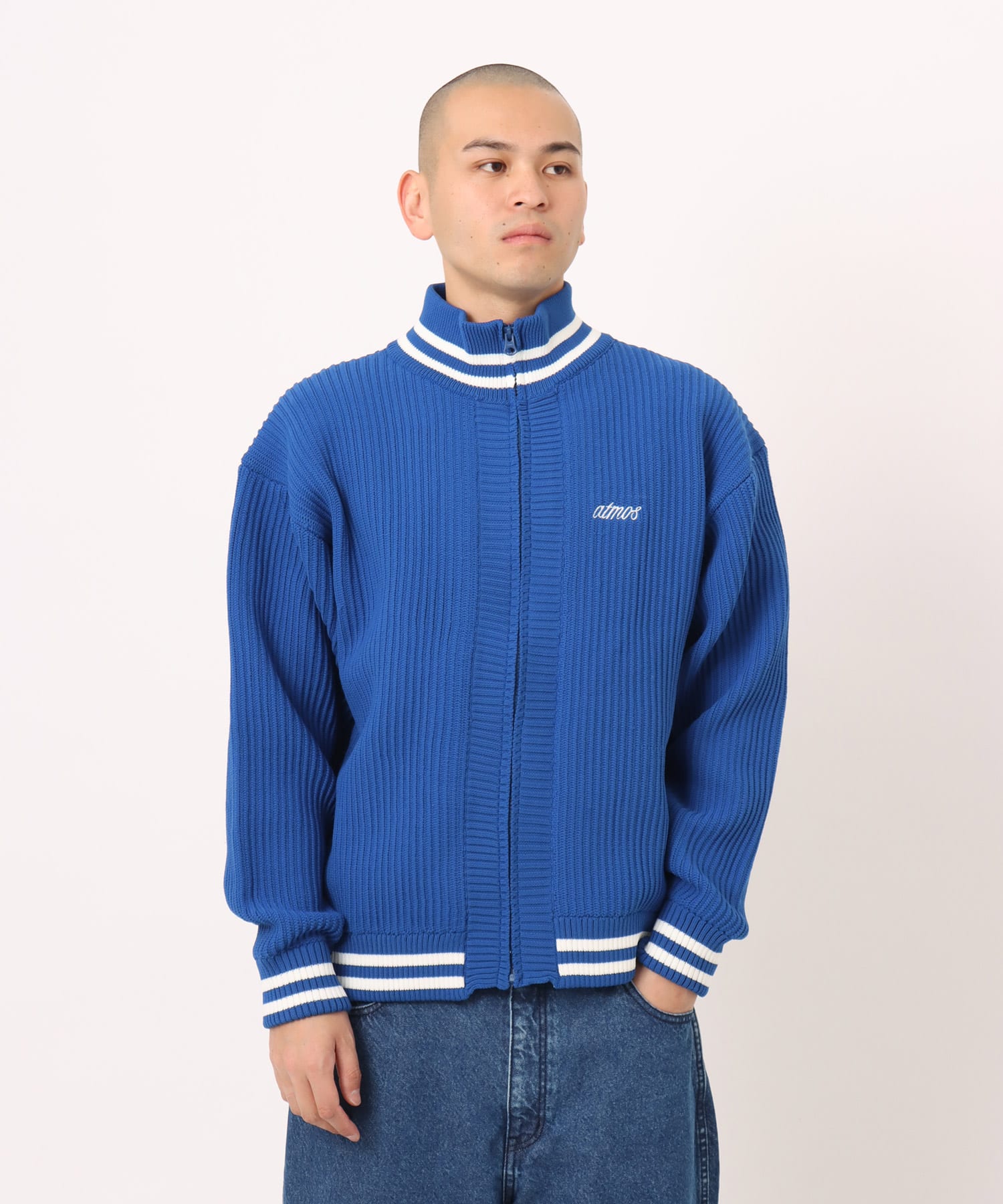 atmos Polyester Single-Ridge Tuck Zip-Up Sweater BLUEの画像