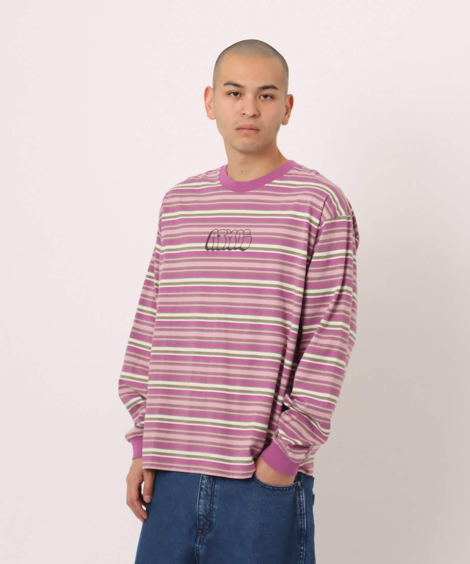 atmos Retro Colorway Border LS T-shirt PINKの画像