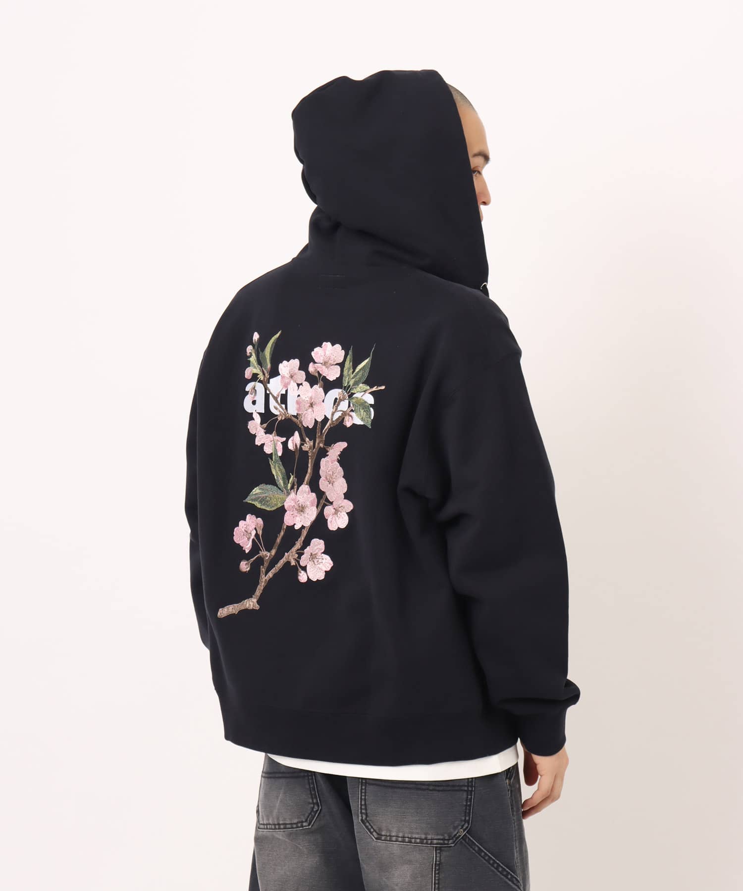 atmos Sakura Motif Zip-up Hooded Sweatshirt NAVYの画像