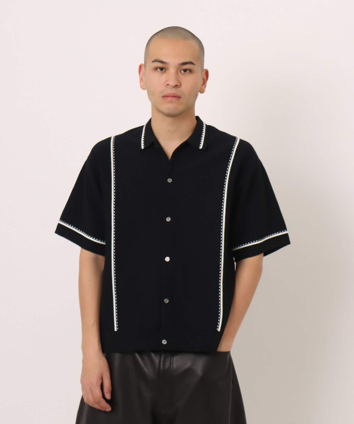 atmos Milano Rib Open Coller Knit Shirt  BLACKの画像