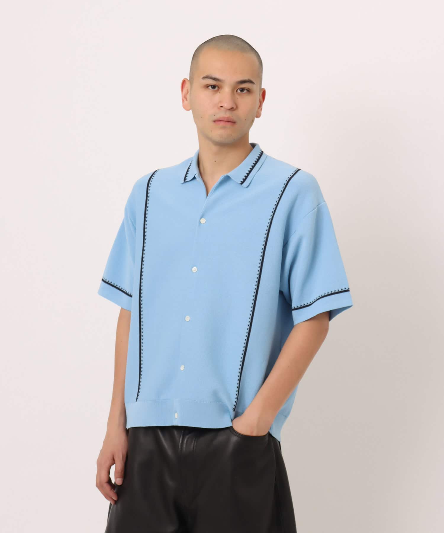 atmos Milano Rib Open Coller Knit Shirt  LIGHT BLUEの画像