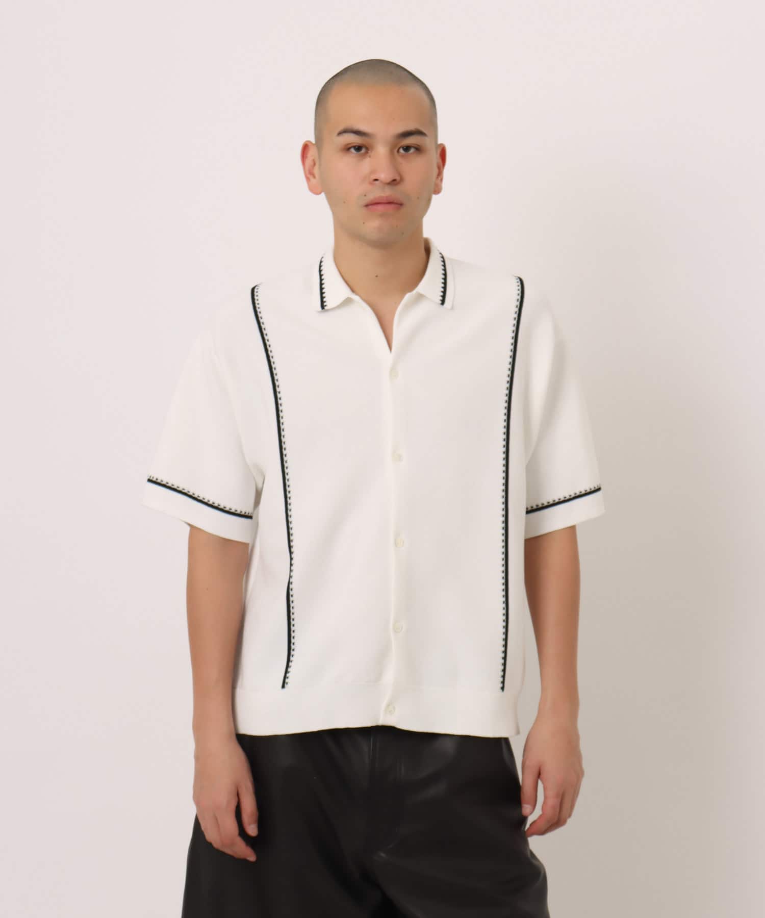 atmos Milano Rib Open Coller Knit Shirt  WHITEの画像