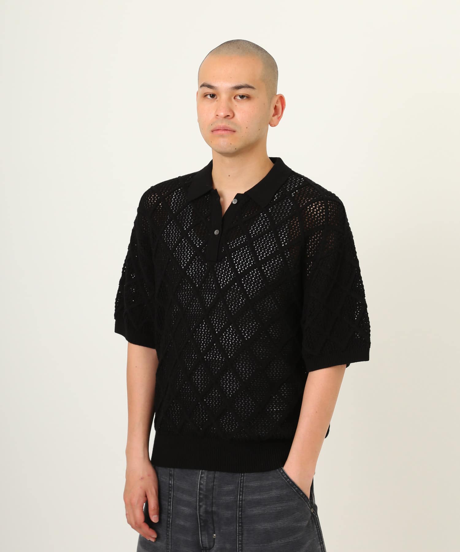 atmos Diamond Mesh Openwork Knit BLACKの画像
