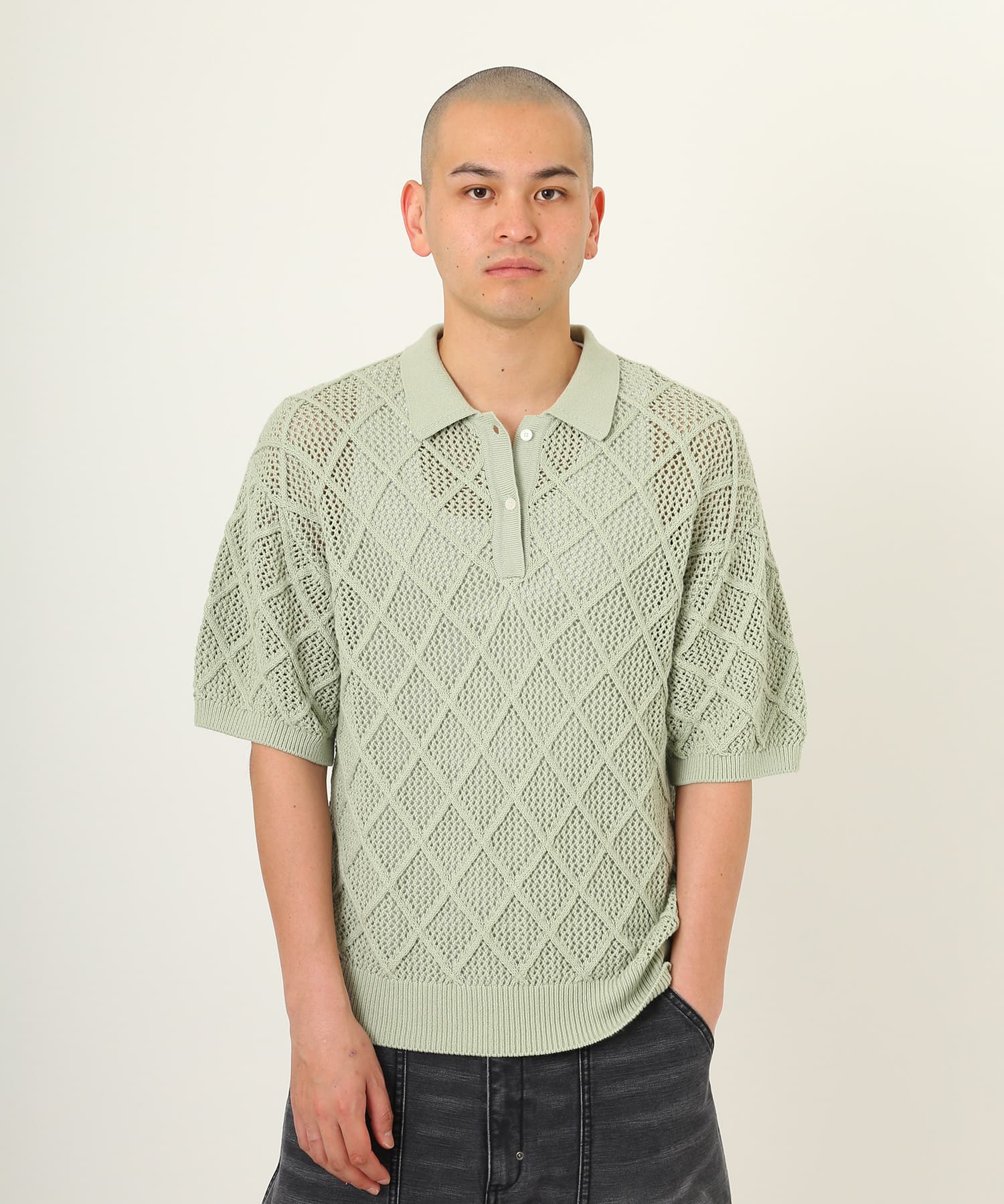 atmos Diamond Mesh Openwork Knit LIGHT GREENの画像