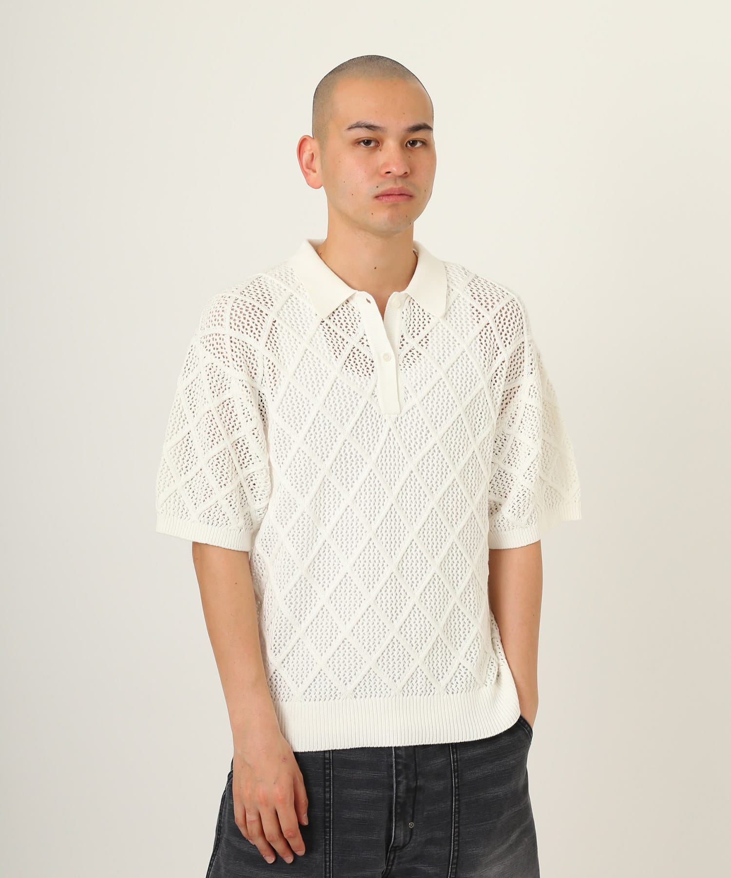 atmos Diamond Mesh Openwork Knit WHITEの画像
