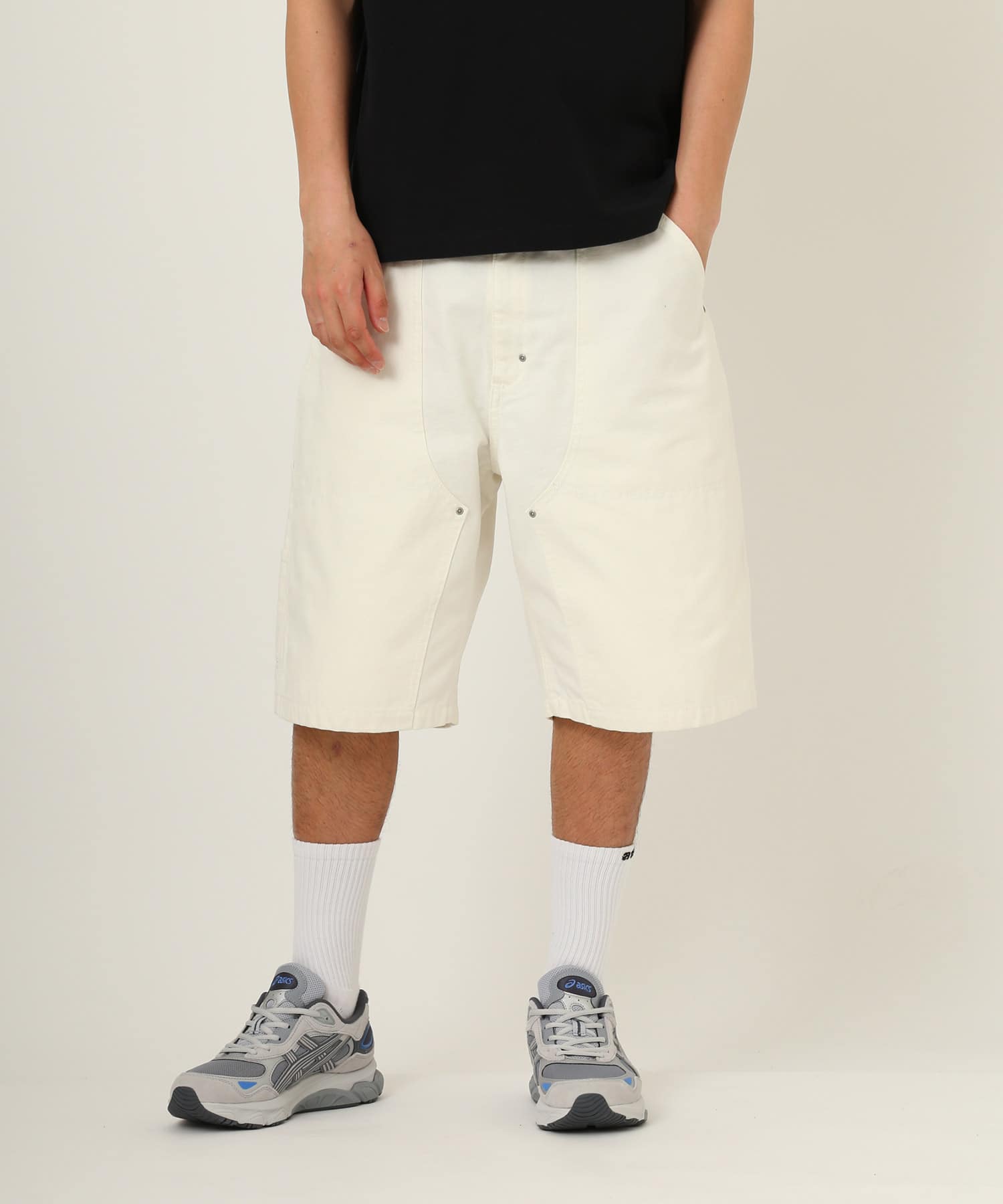 atmos Double-Knee Denim Shorts WHITEの画像