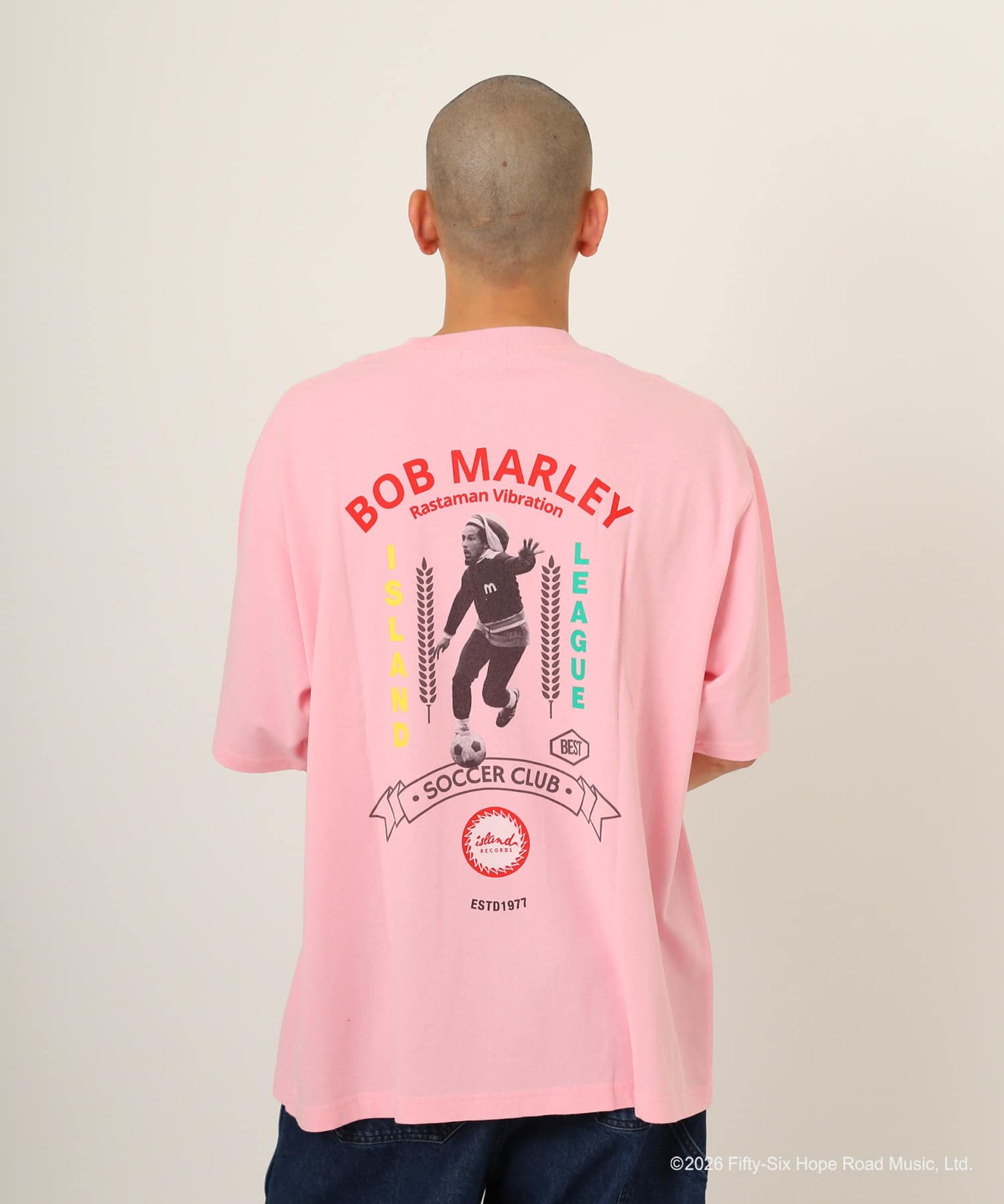 atmos x BOB MARLEY Foot Ball T-shirt PINKの画像