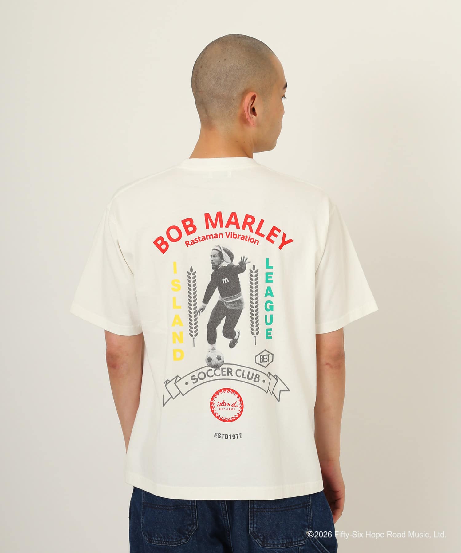atmos x BOB MARLEY Foot Ball T-shirt WHITEの画像
