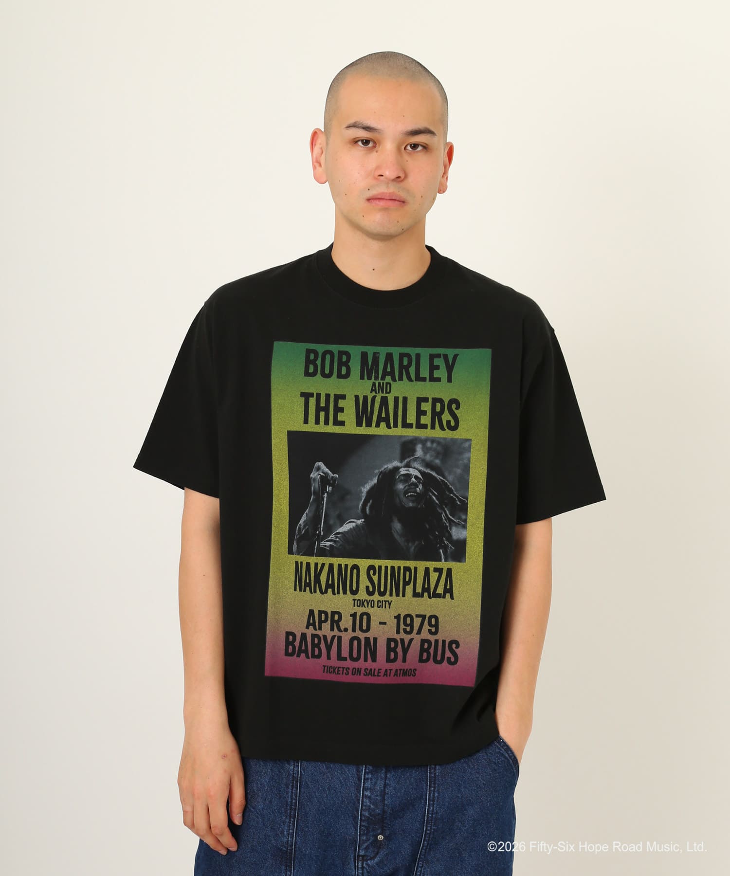 atmos x BOB MARLEY BABYLON BY BUS T-shirt BLACKの画像