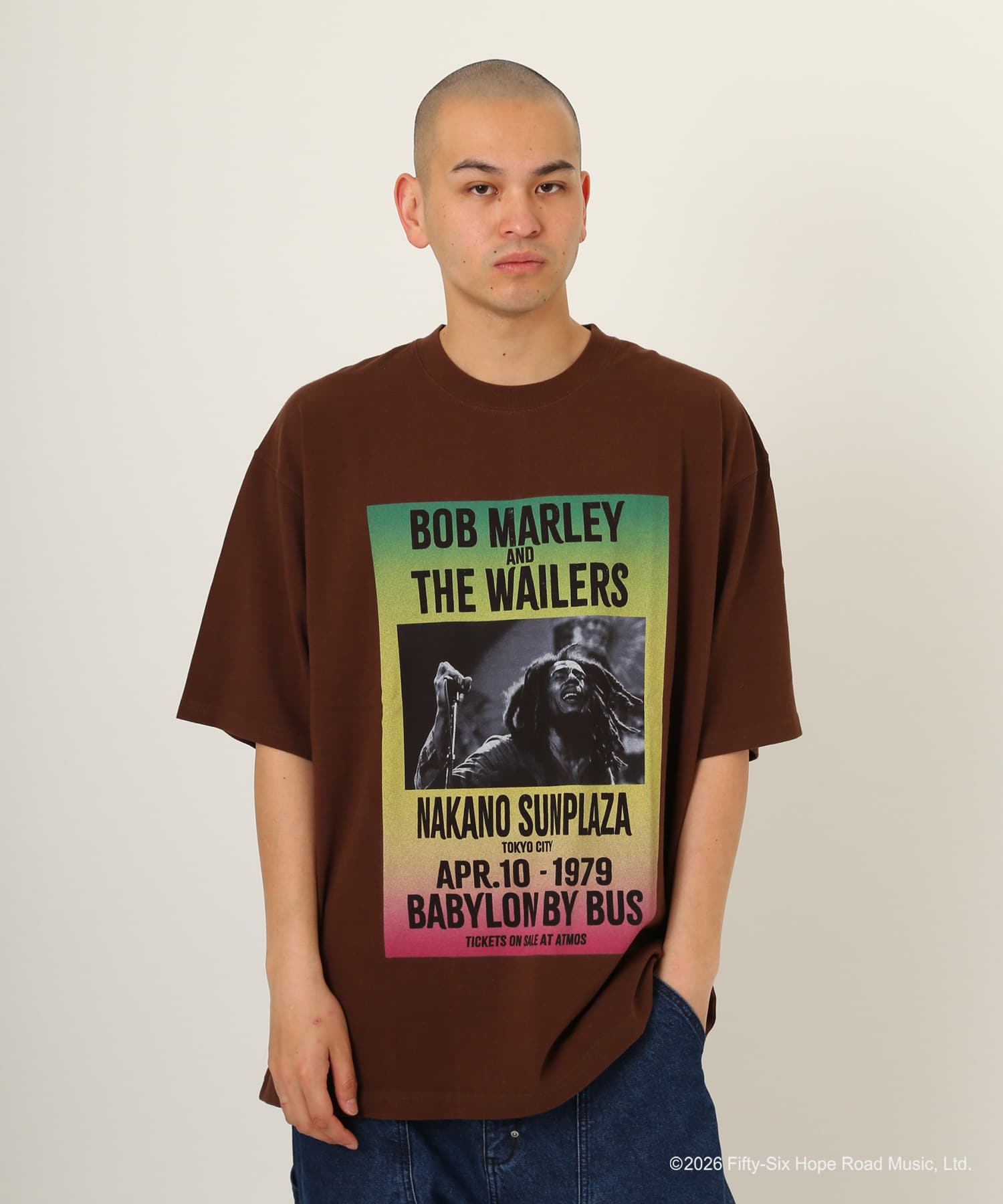 atmos x BOB MARLEY BABYLON BY BUS T-shirt BROWNの画像