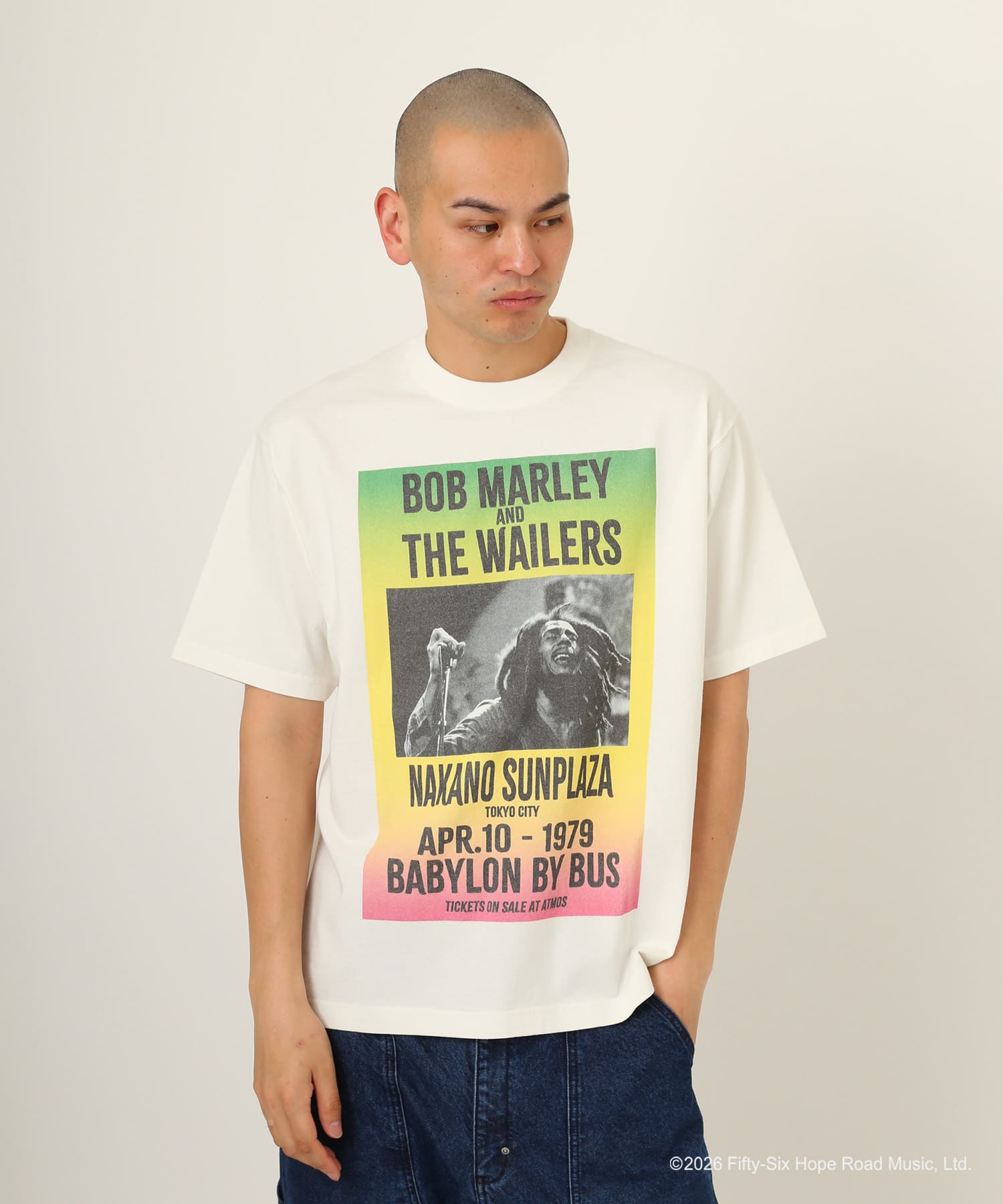 atmos x BOB MARLEY BABYLON BY BUS T-shirt WHITEの画像