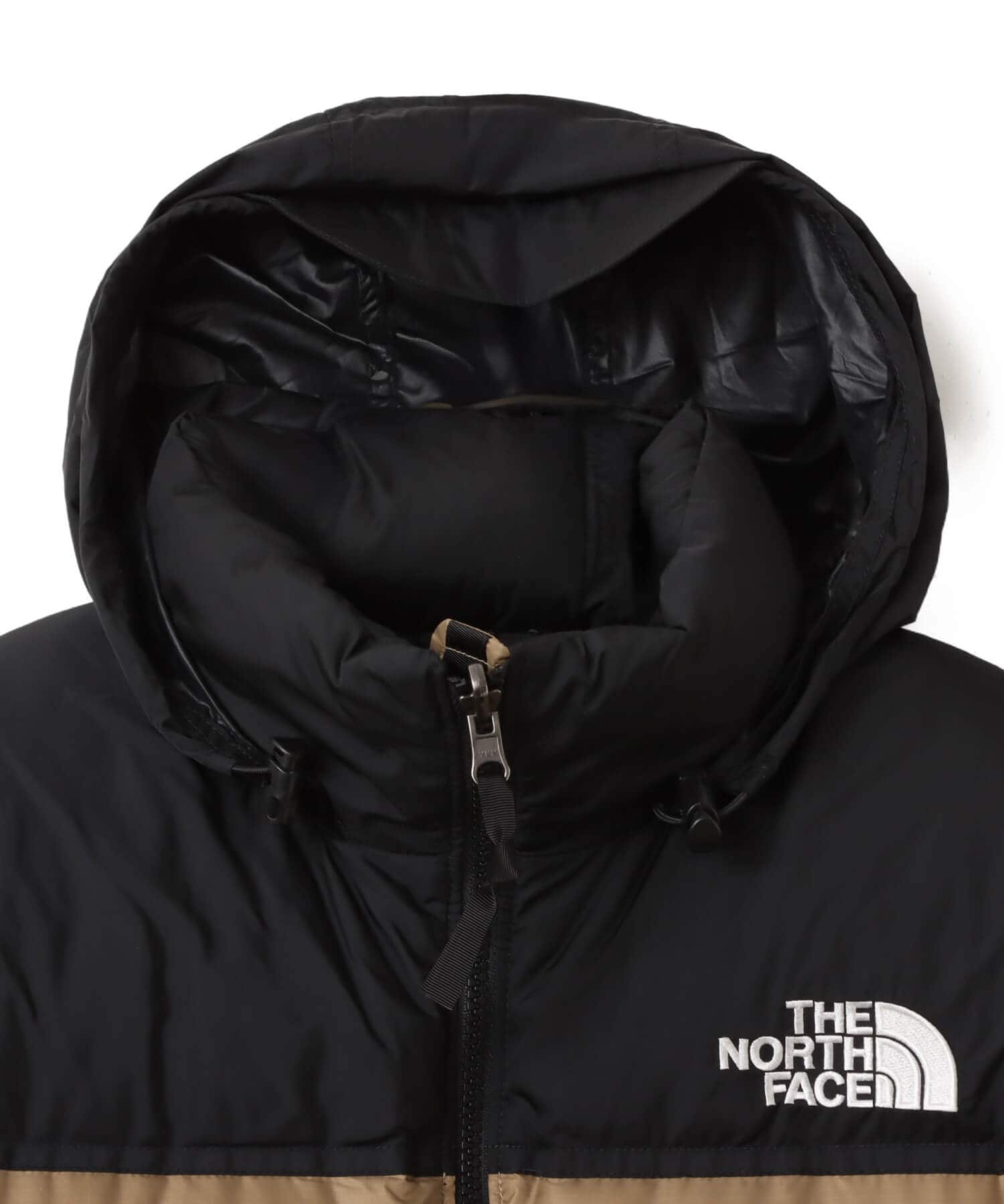 THE NORTH FACE Womens Short Nuptse Jacket ブラックxクラシックカーキの画像