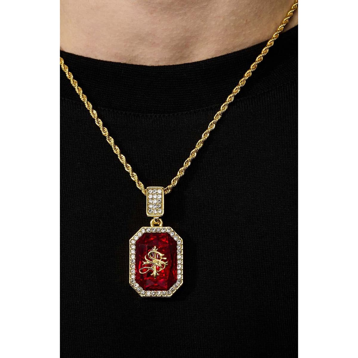 SUPPLIER CROSS STONE NECKLACE RED 22SU-I