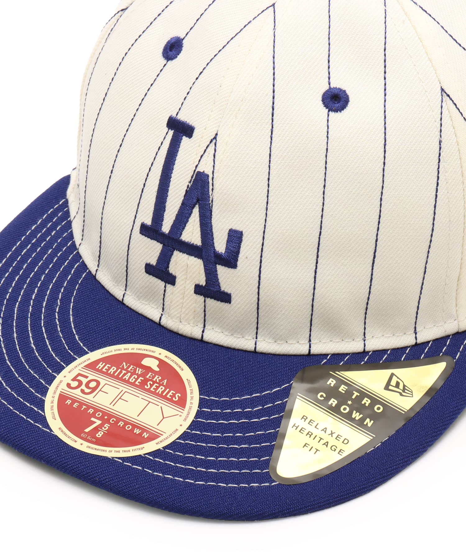NEW ERA 59FIFTY HERITAGE Los Angeles Dodgers COOPERSTOWN ROYAL CHROME PINSTRIPE NAVY VISOR BLUEの画像