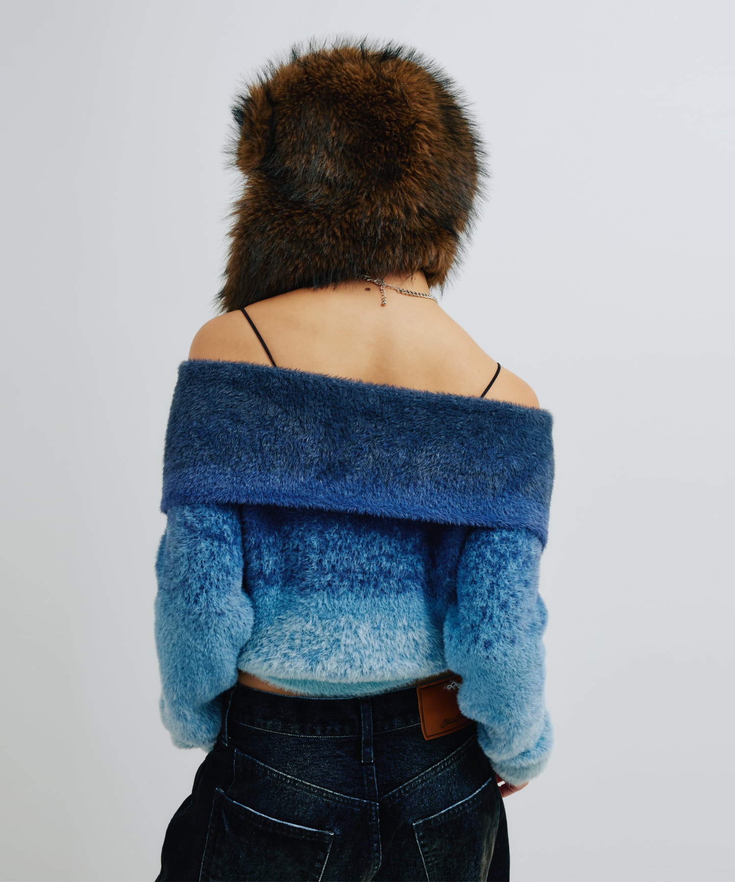 atmos pink Off Shoulder Knit Tops BLUEの画像