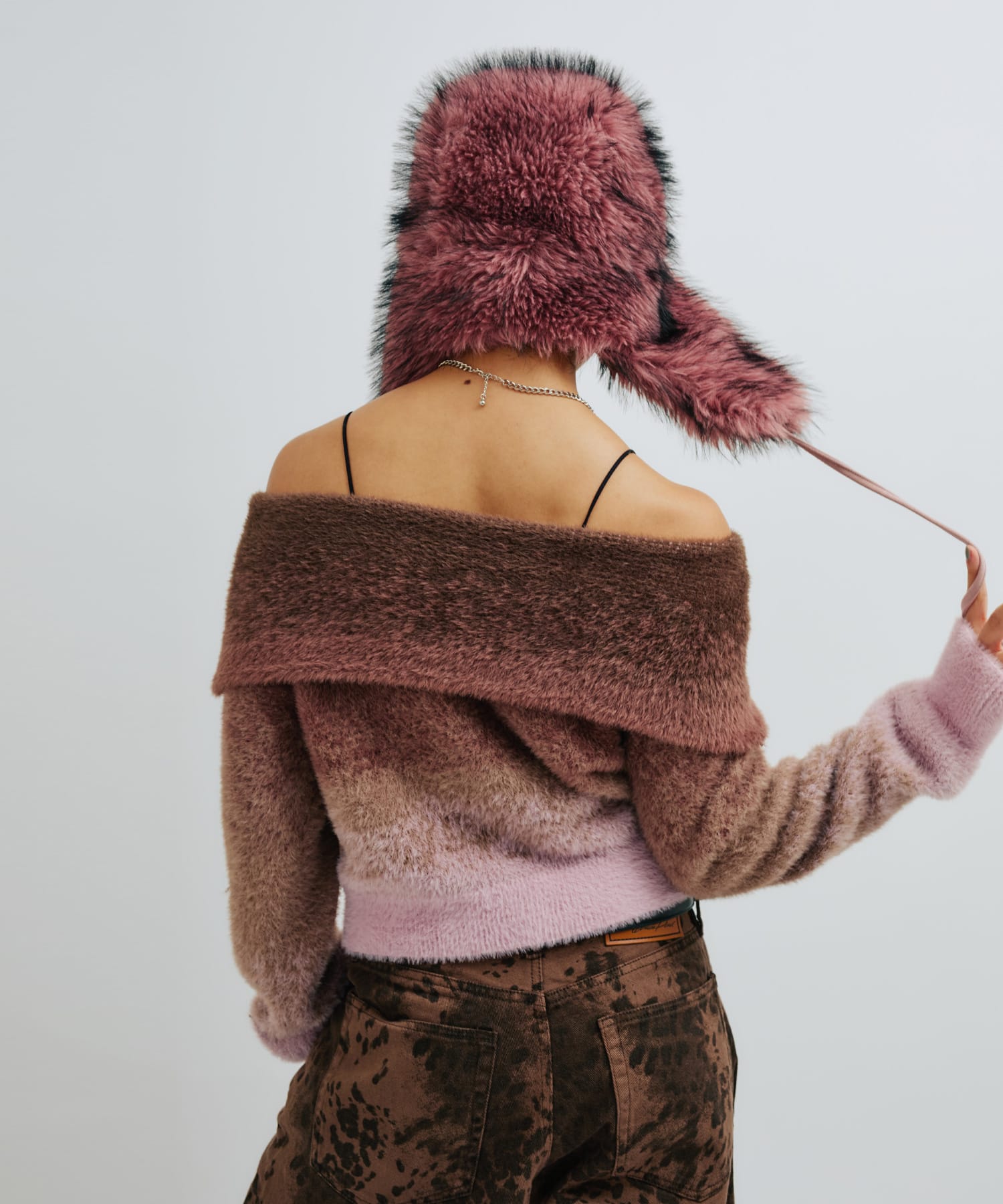 atmos pink Off Shoulder Knit Tops PINKの画像