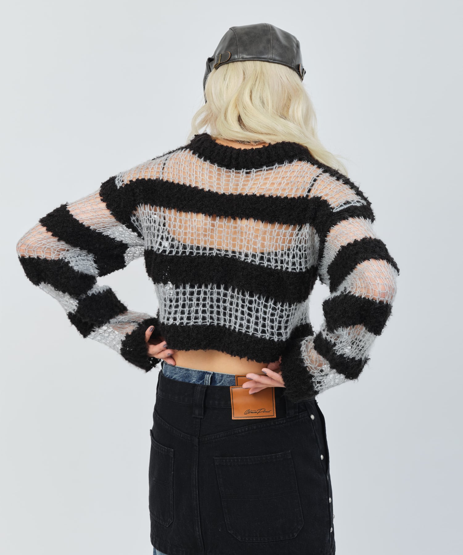 atmos pink Border Knit Top BLACKの画像