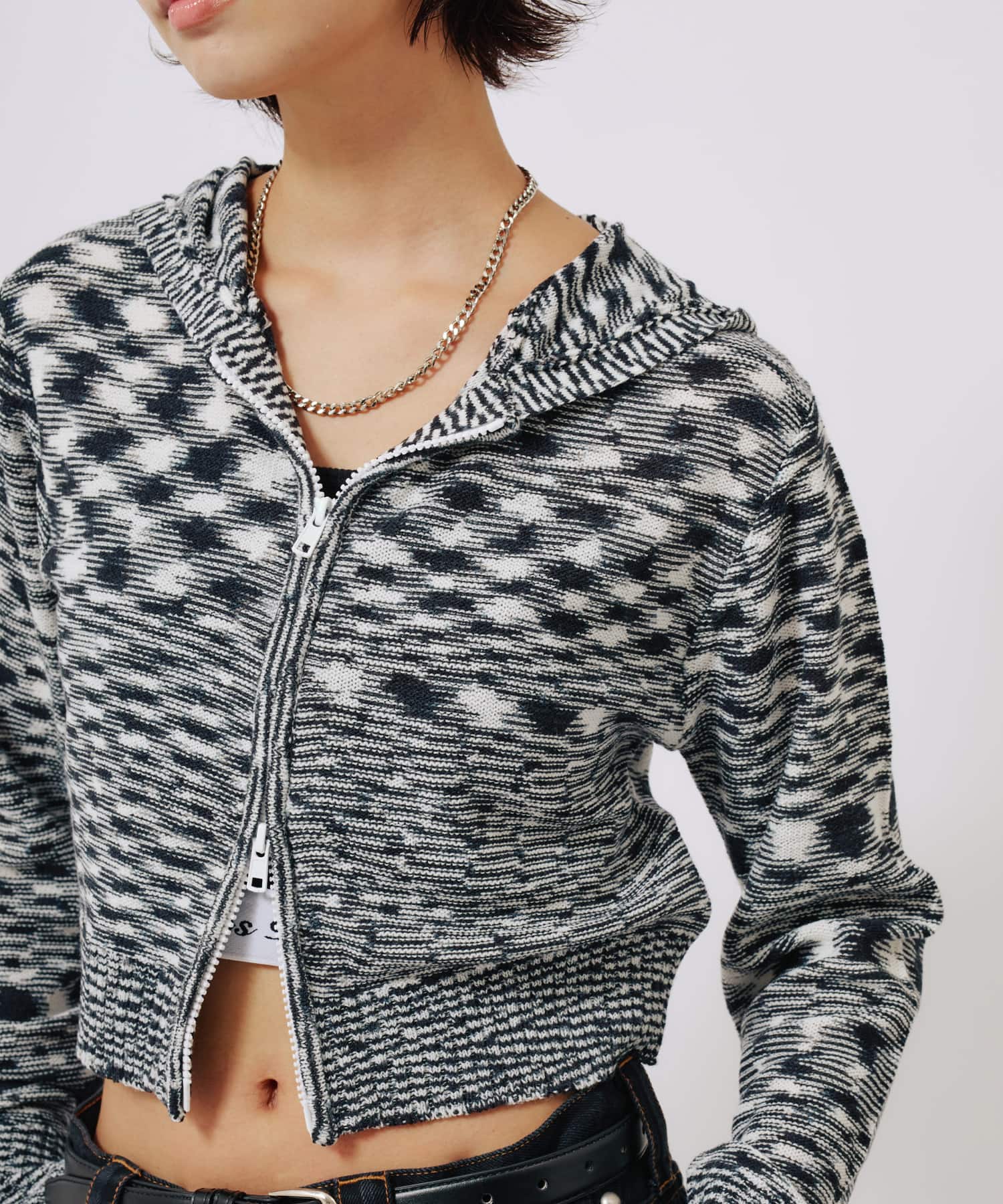 atmos pink Short Zip Knit Hoodie BLACKの画像