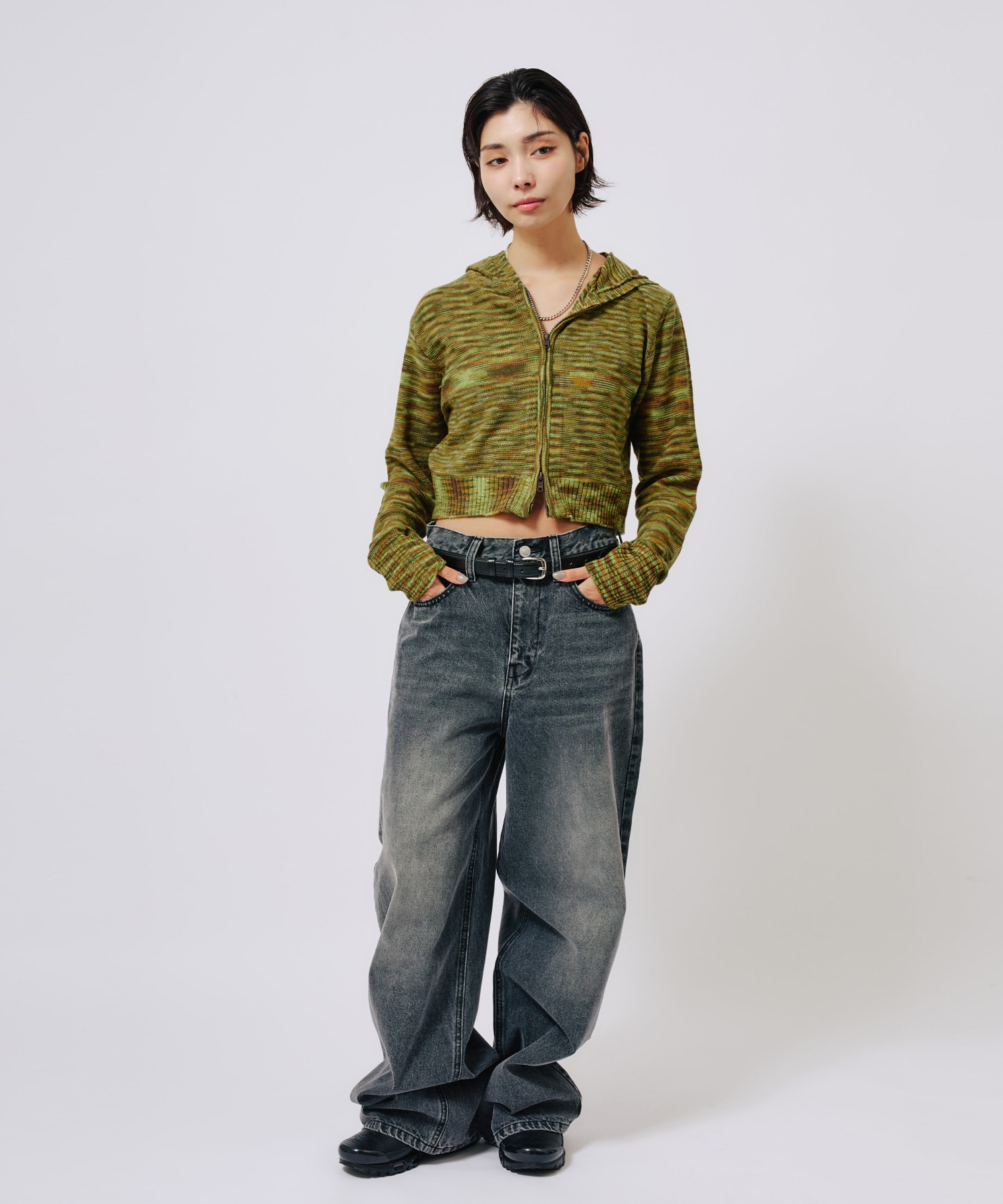 atmos pink Short Zip Knit Hoodie KHAKIの画像