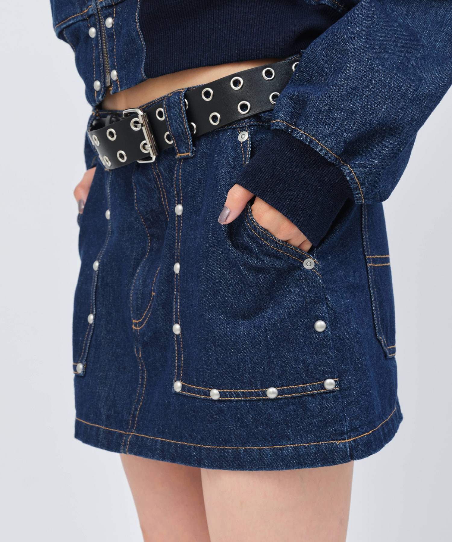 atmos pink Studs Denim Mini Skirt BLUEの画像