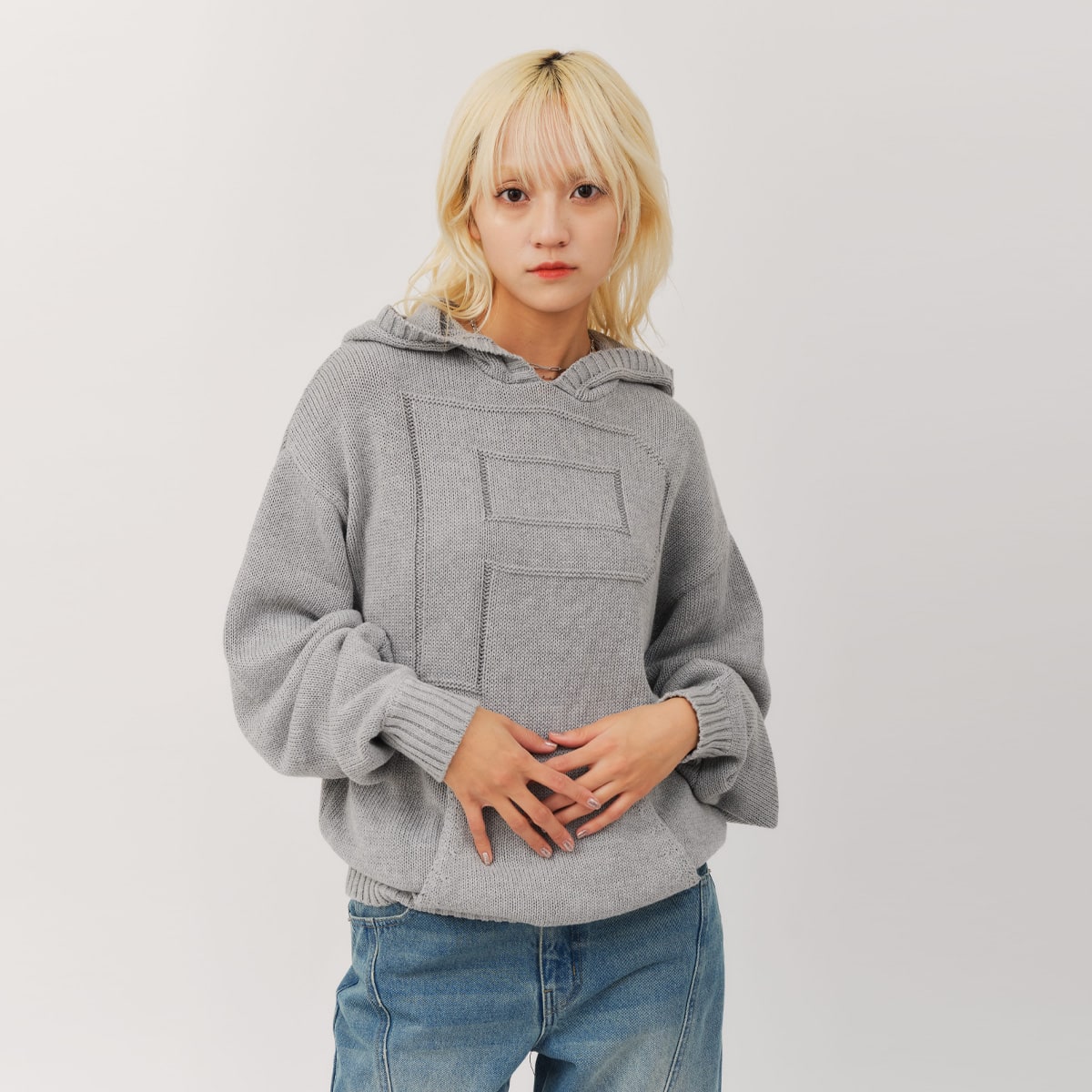 atmos pink Big Logo Knit Hoodie GRAYの画像