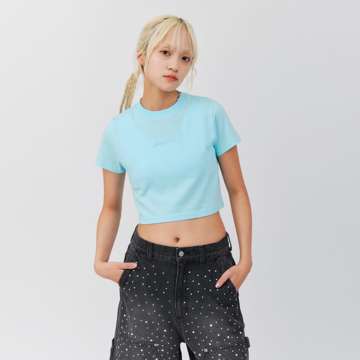 atmos pink Classic Embroidery Logo Short T-shirt BLUEの画像