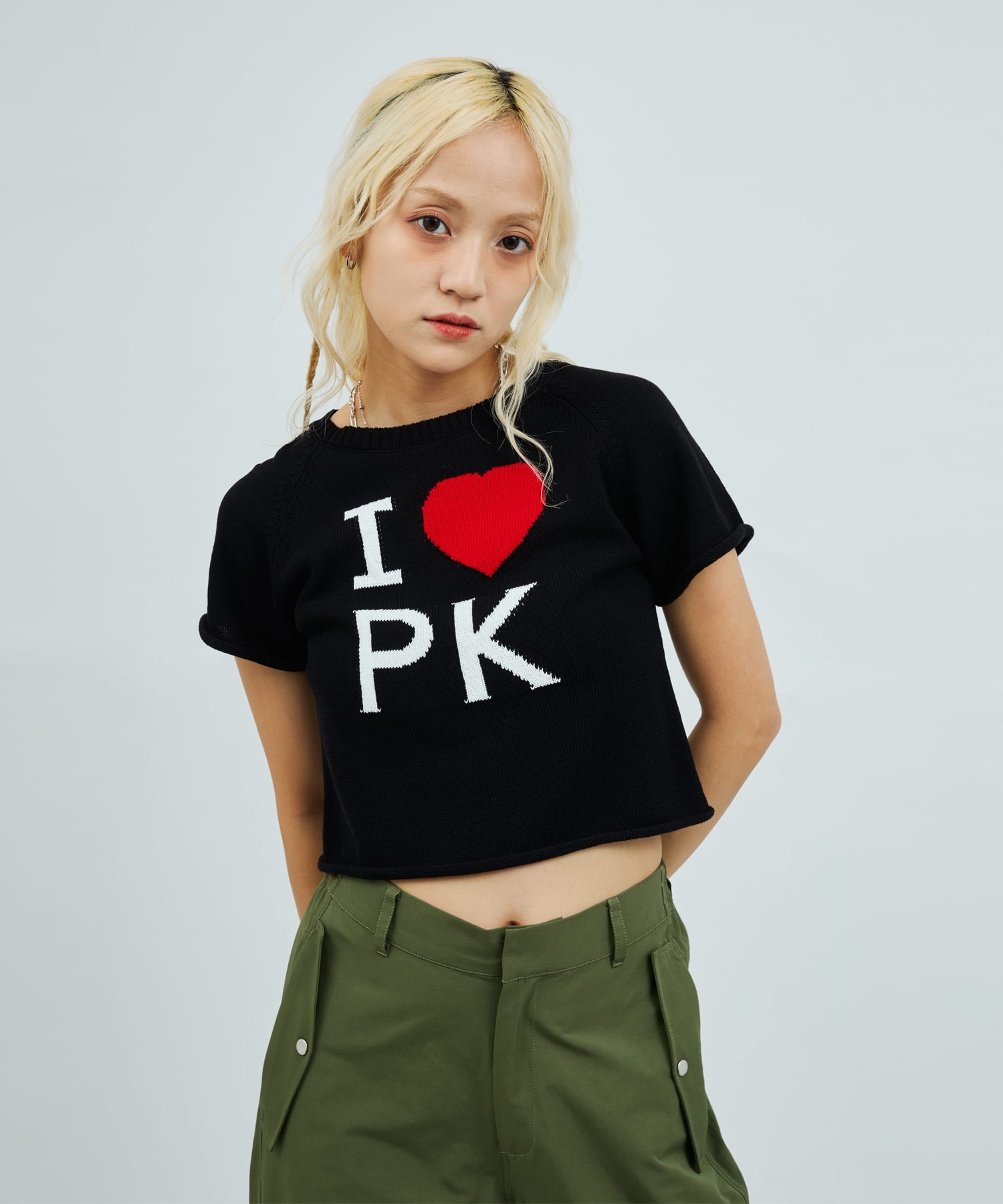 最新モデル Knit Pink Love I pink atmos Top アイ ピンク BLACK（アトモス 小物