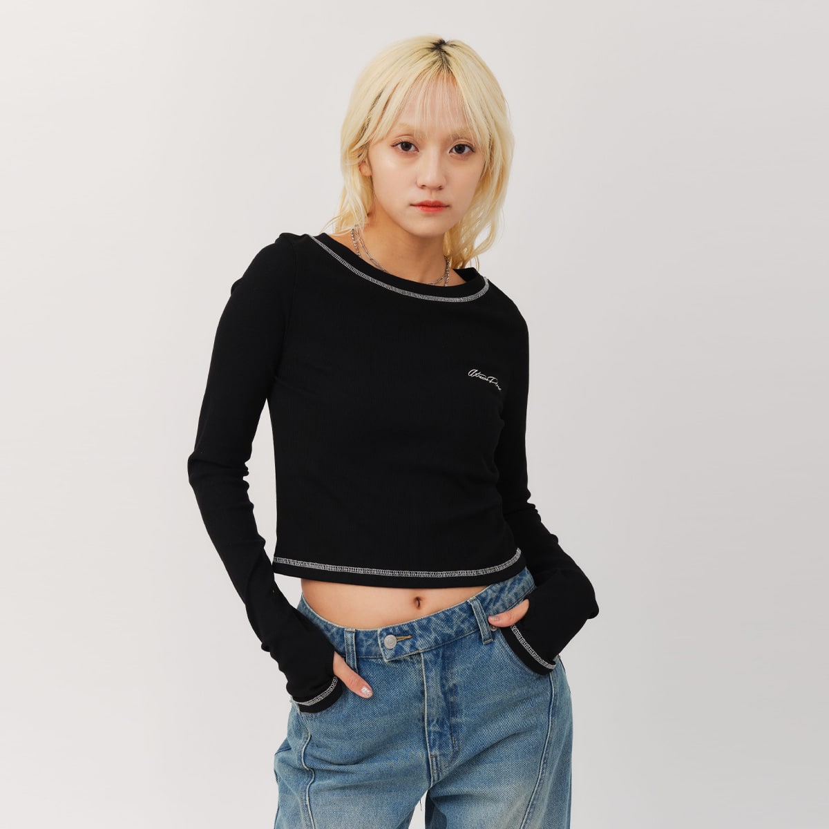 atmos pink Rib Long Sleeve T-shirt BLACKの画像