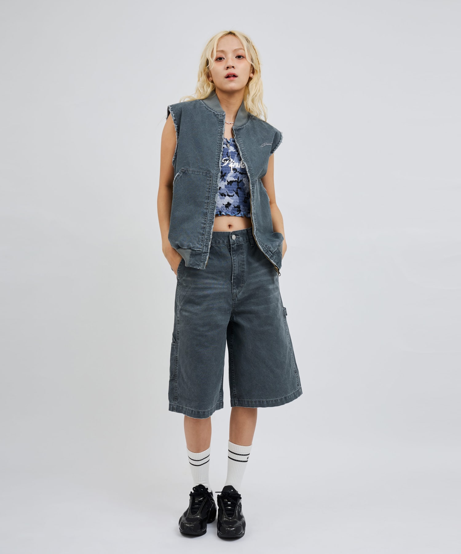 atmos pink Camouflage Shirring Baretop CAMOUFLAGE BLUE