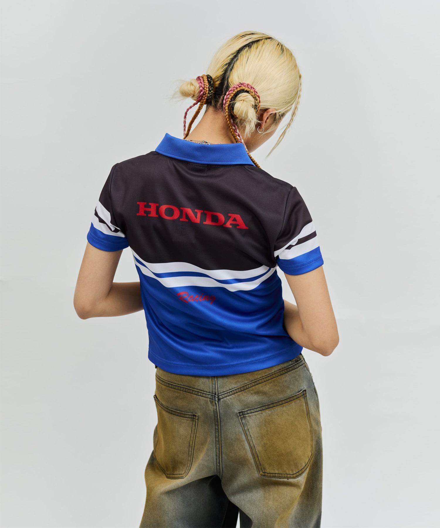 HONDA x atmos pink Racing Polo Shirt BLUEの画像