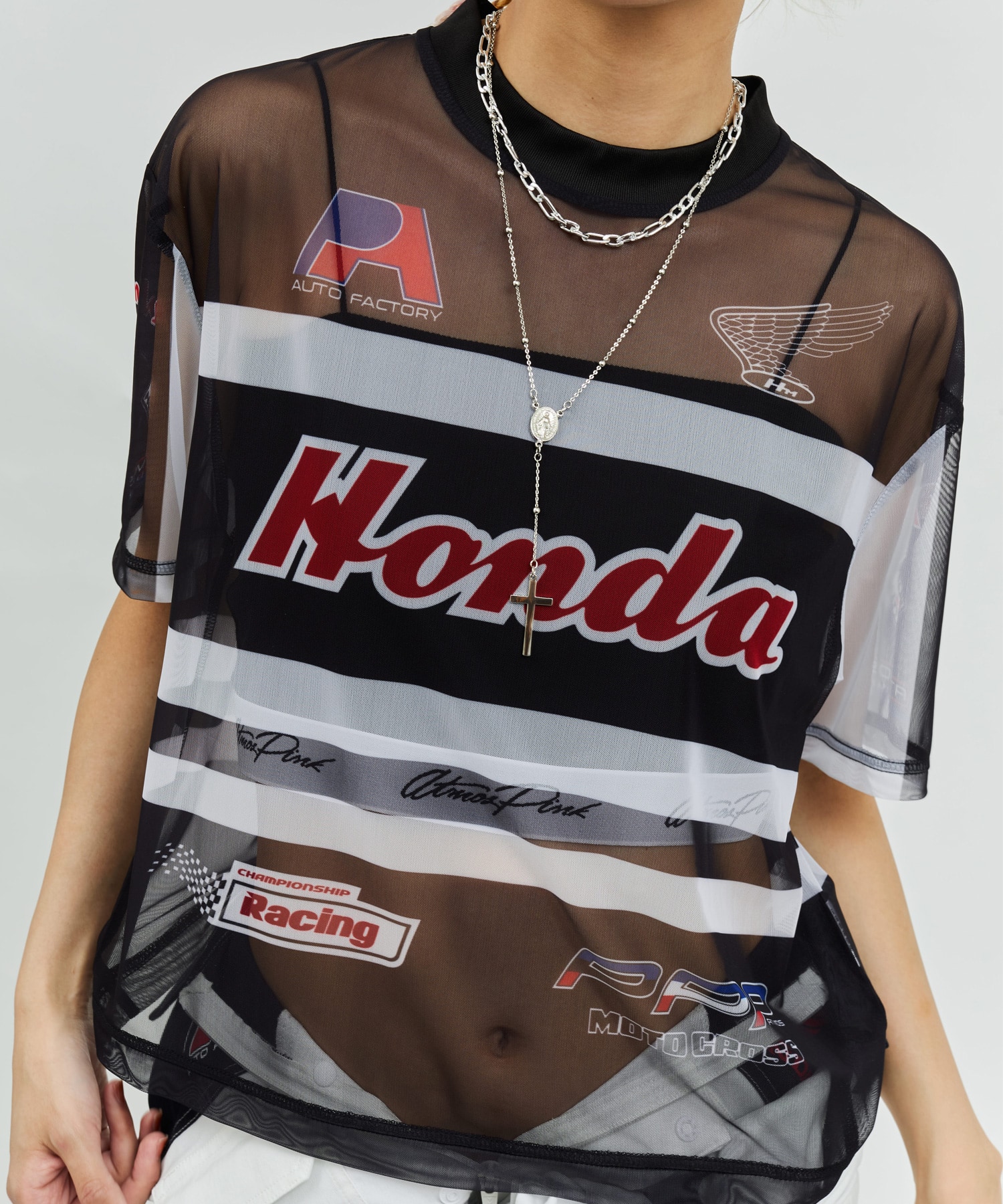 HONDA x atmos pink Racing See-through T-shirt BLACKの画像