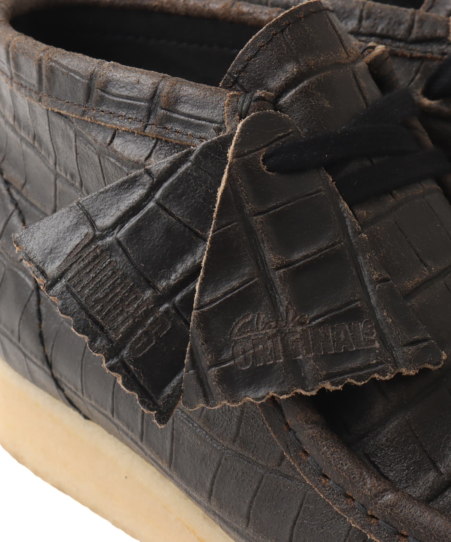Clarks Wallabee Boot. BlkCroc Distres Blackの画像