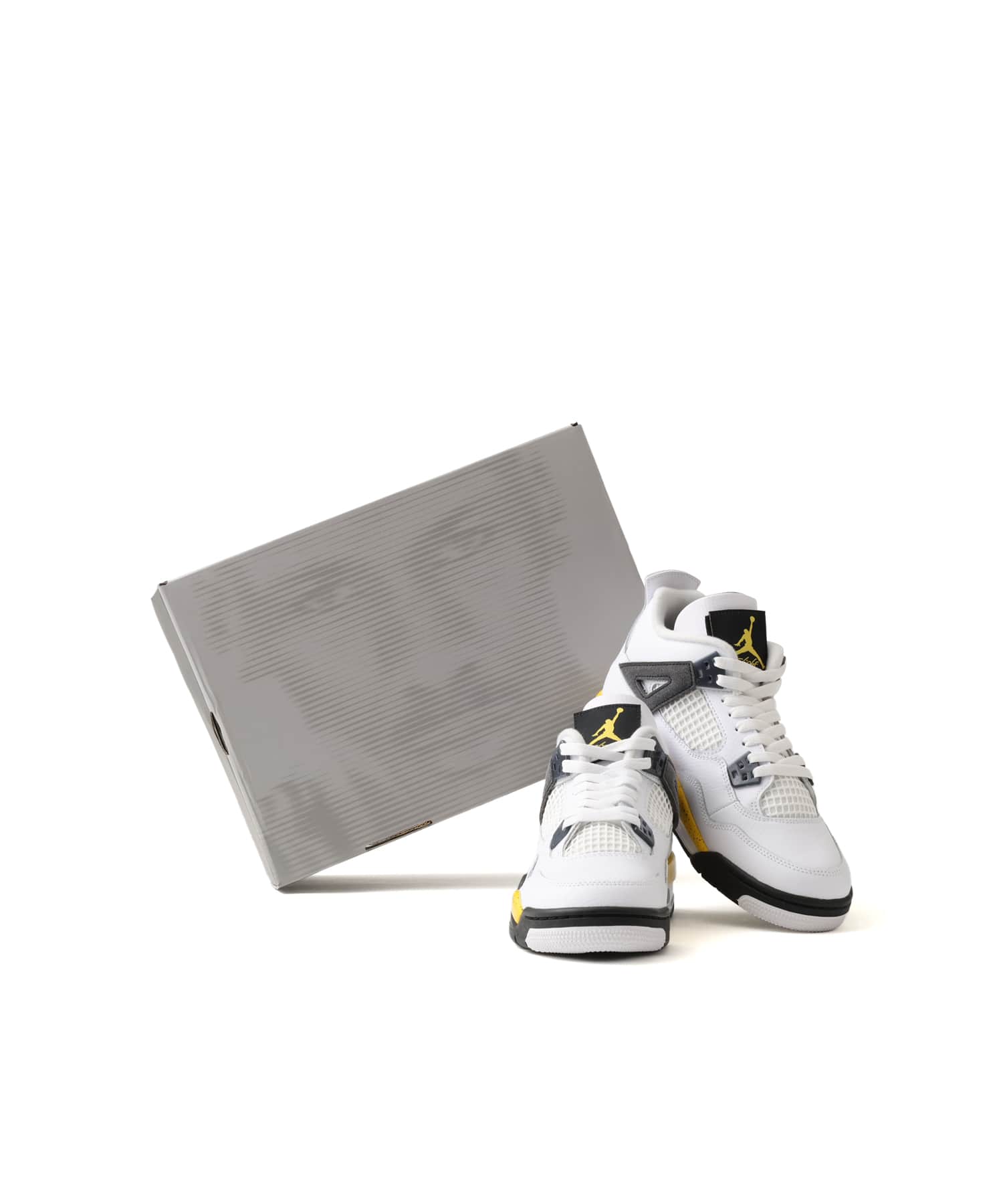 JORDAN BRAND AIR JORDAN 4 RETRO GS WHITE/TOUR YELLOW-DK BLUE GREY-BLACKの画像