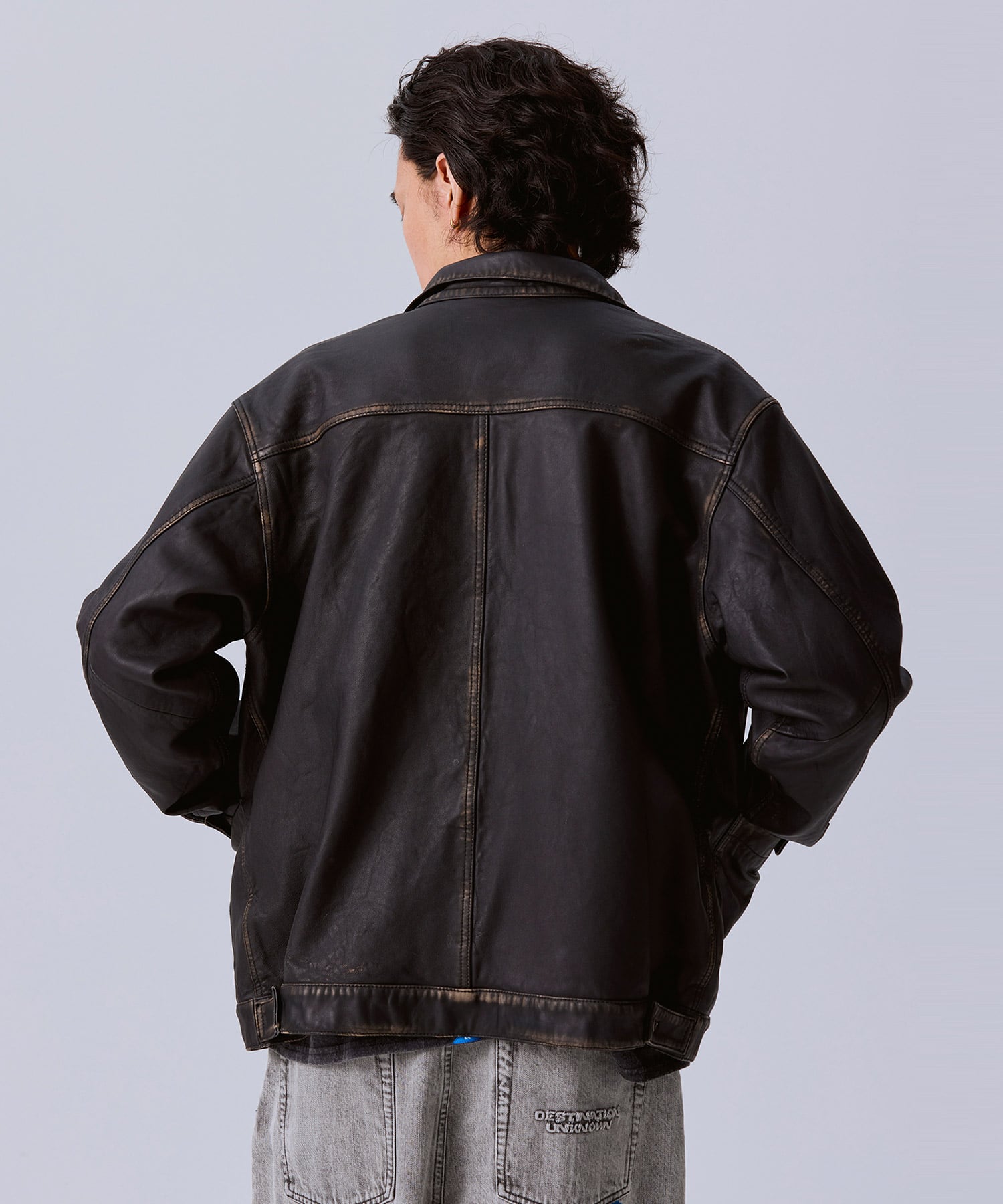 LIBERAIDERS WASHED LEATHER JACKET BLACKの画像