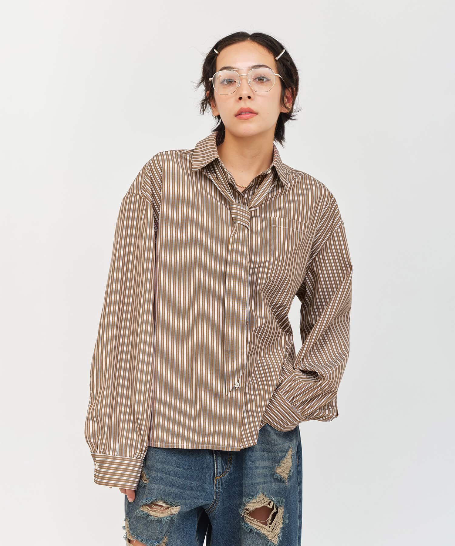 atmos pink Neck-Tie Stripe Shirt BROWNの画像