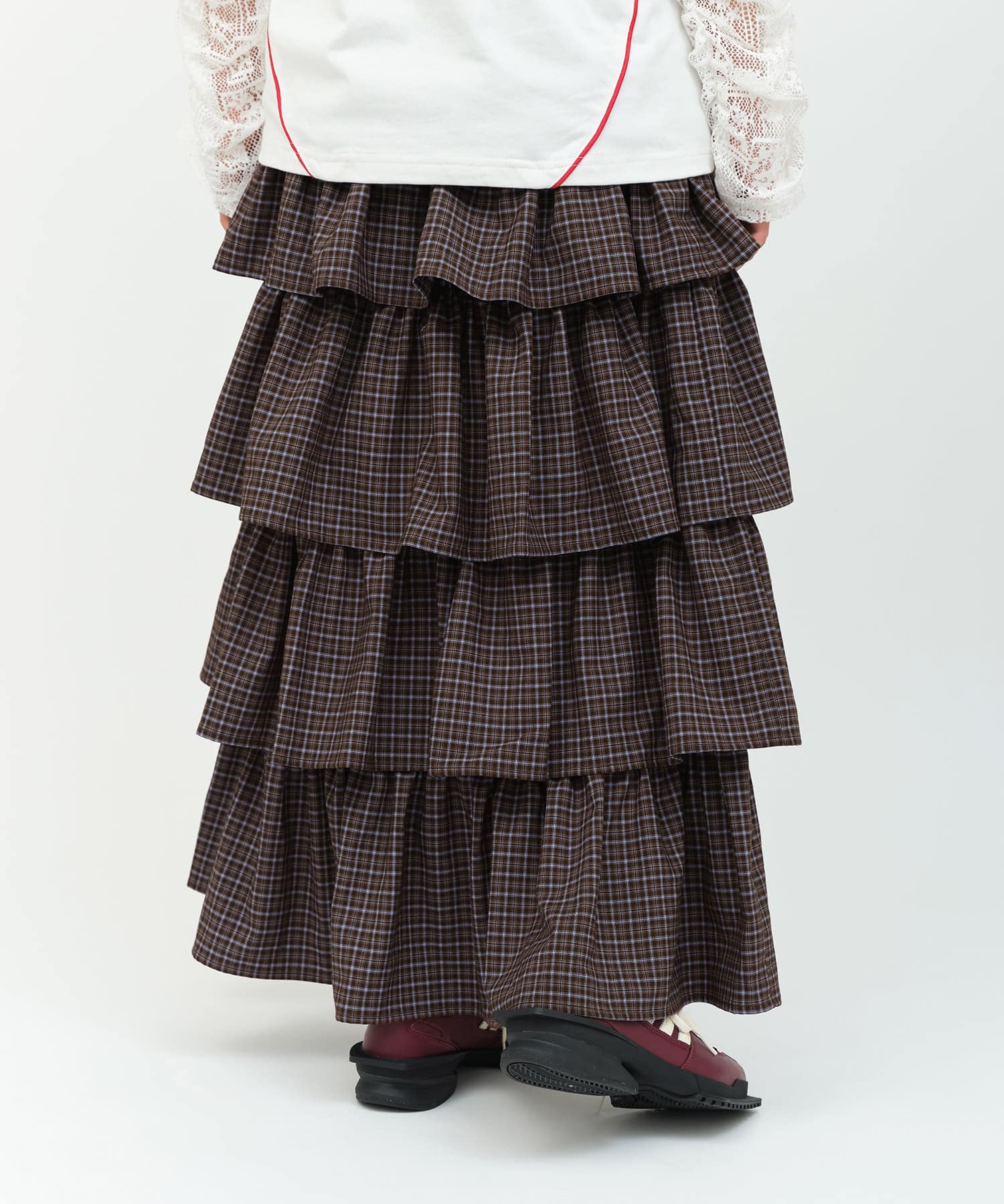 atmos pink Plaid Tiered Skirt BROWNの画像