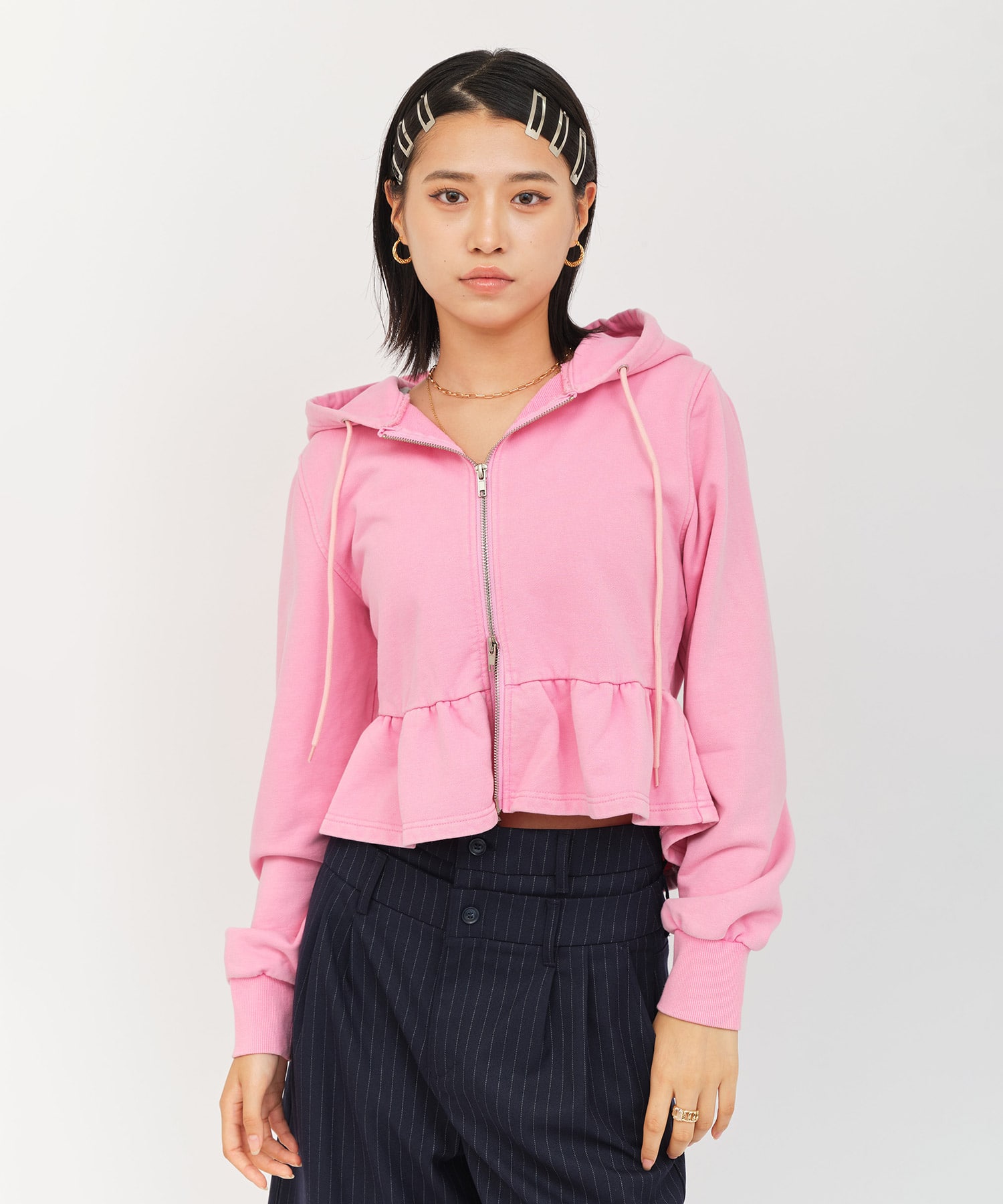 atmos pink Peplum Zip Hoodie PINKの画像
